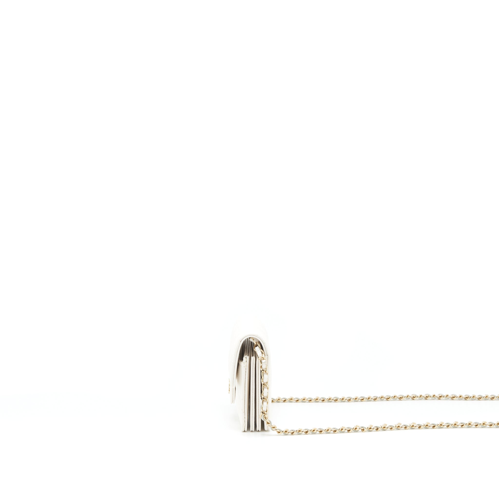 CHANEL 21B CARD HOLDER ON CHAIN CAVIAR WHITE LGHW