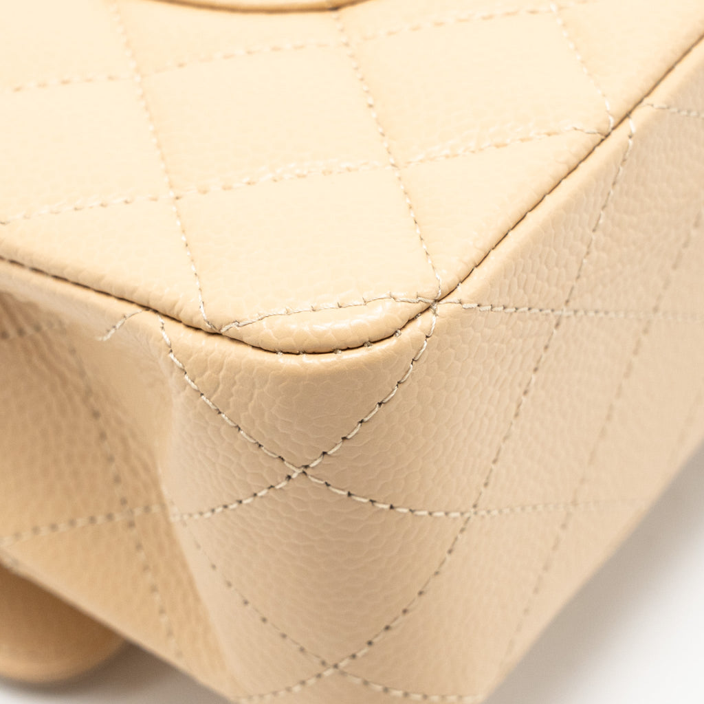 CHANEL MEDIUM CLASSIC DOUBLE FLAP BAG CAVIAR BEIGE GHW (MICROCHIP)