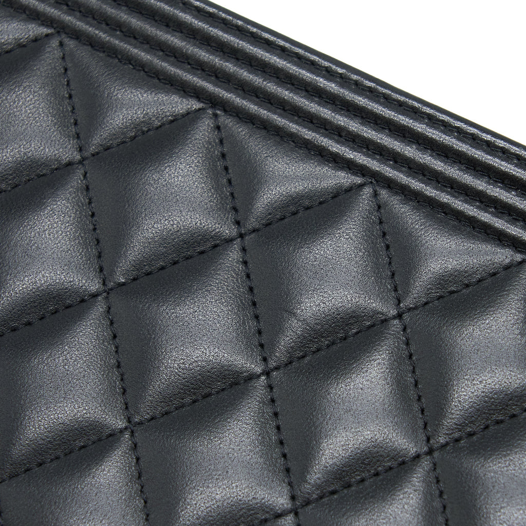 CHANEL BOY WALLET ON CHAIN LAMBSKIN BLACK BRUSHED GHW