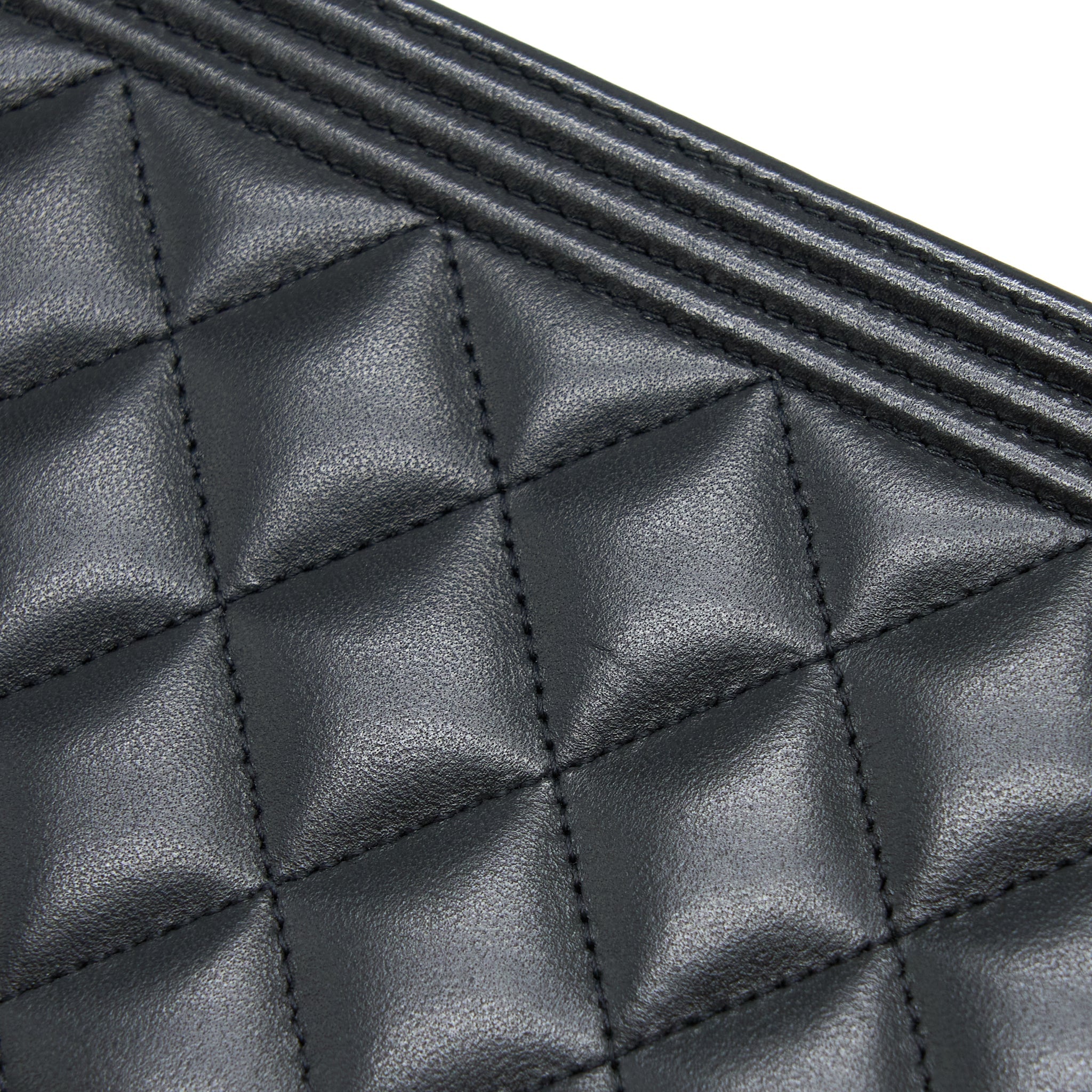 CHANEL BOY WALLET ON CHAIN LAMBSKIN BLACK BRUSHED GHW