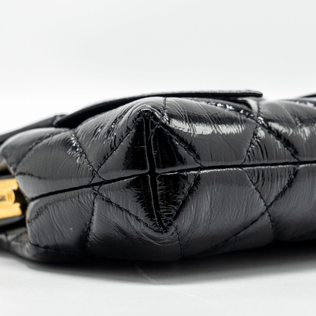 CHANEL 24A BOWKNOT CLUTCH WITH CHAIN PATENT CRUMPLED LAMBSKIN/SHINY LAMBSKIN BLACK GHW (MICROCHIP)