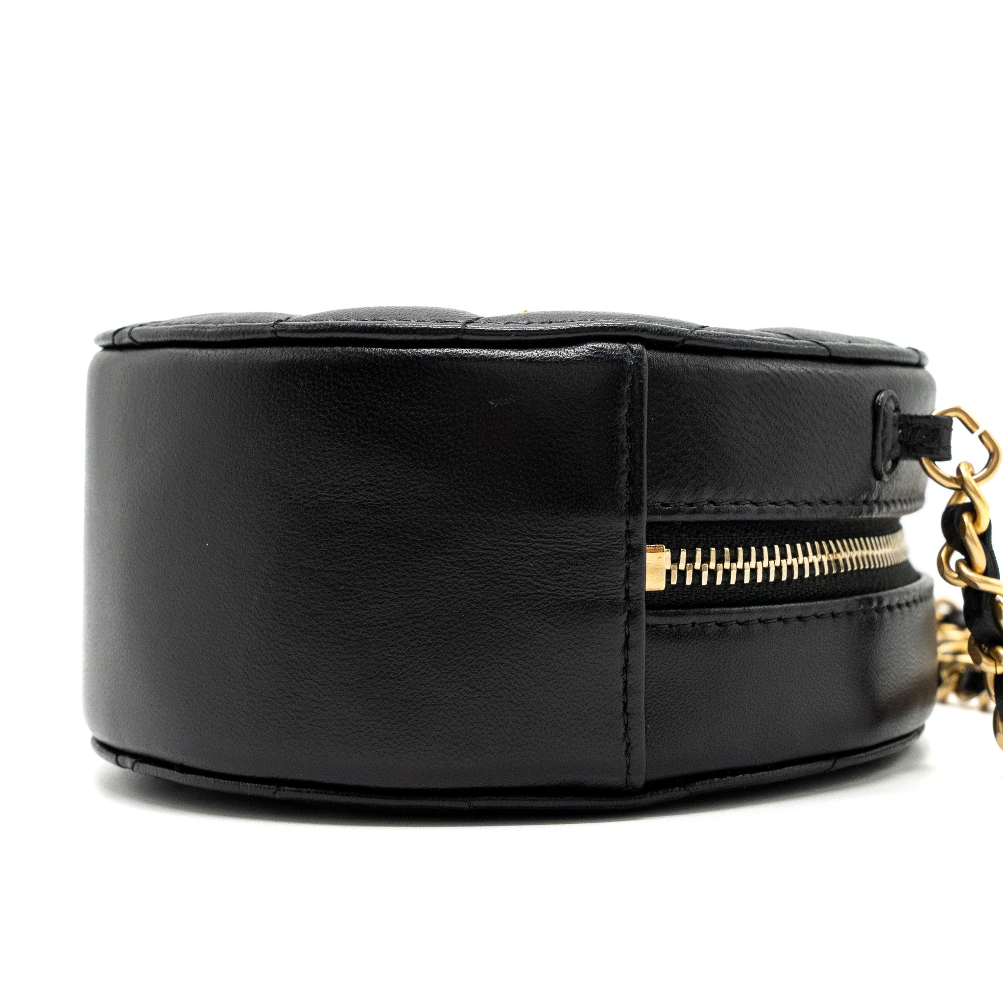 CHANEL LIMITED EDITION CHARM ROUND CLUTCH WITH CHAIN LAMBSKIN BLACK GHW