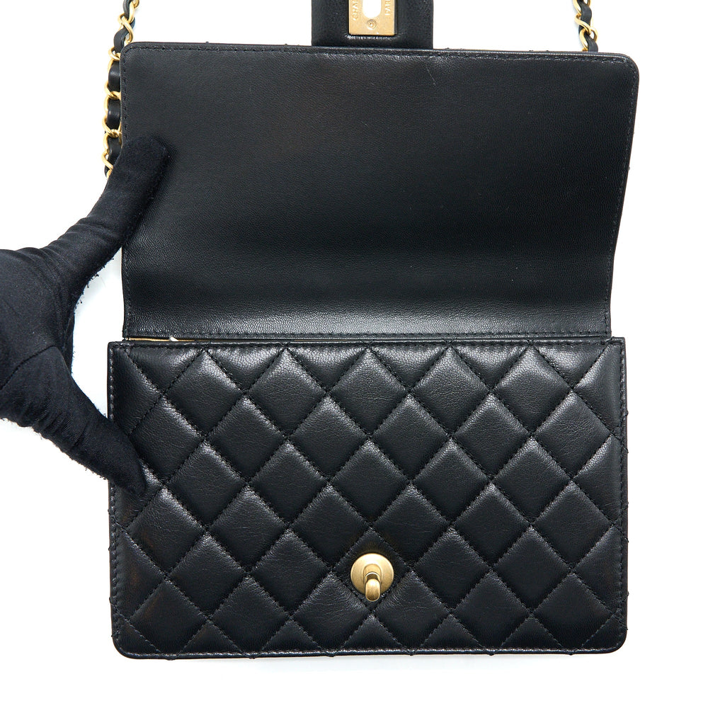 CHANEL 20C PEARL FLAP BAG GOATSKIN BLACK GHW