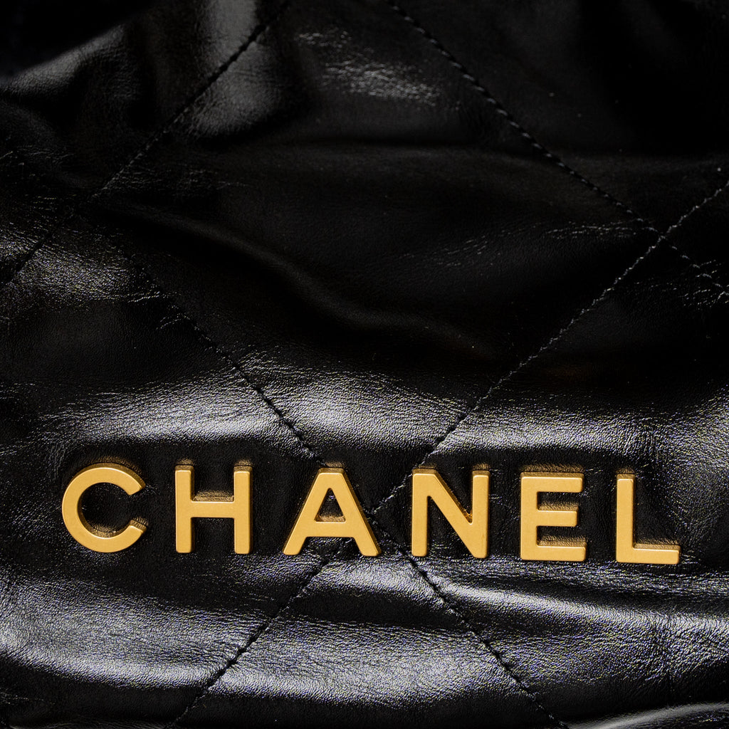 CHANEL 23S MINI 22 BAG SHINY CALFSKIN BLACK BRUSHED GHW (MICROCHIP)