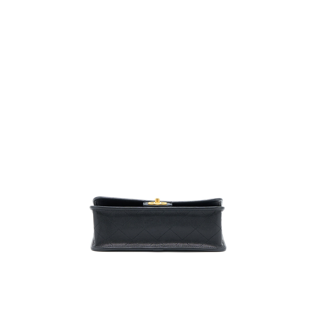 CHANEL 22K TOP HANDLE MESSENGER BAG CAVIAR BLACK BRUSHED GHW (MICROCHIP)