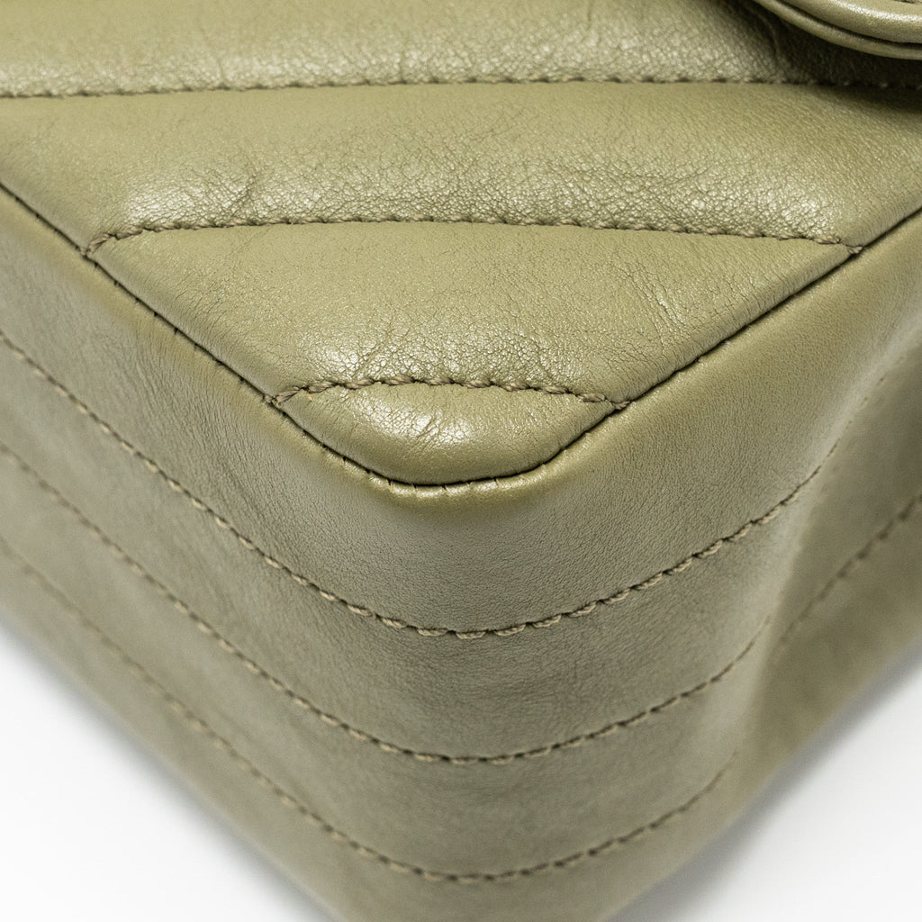 CHANEL CHEVRON MINI RECTANGULAR FLAP BAG CALFSKIN KHAKI GHW