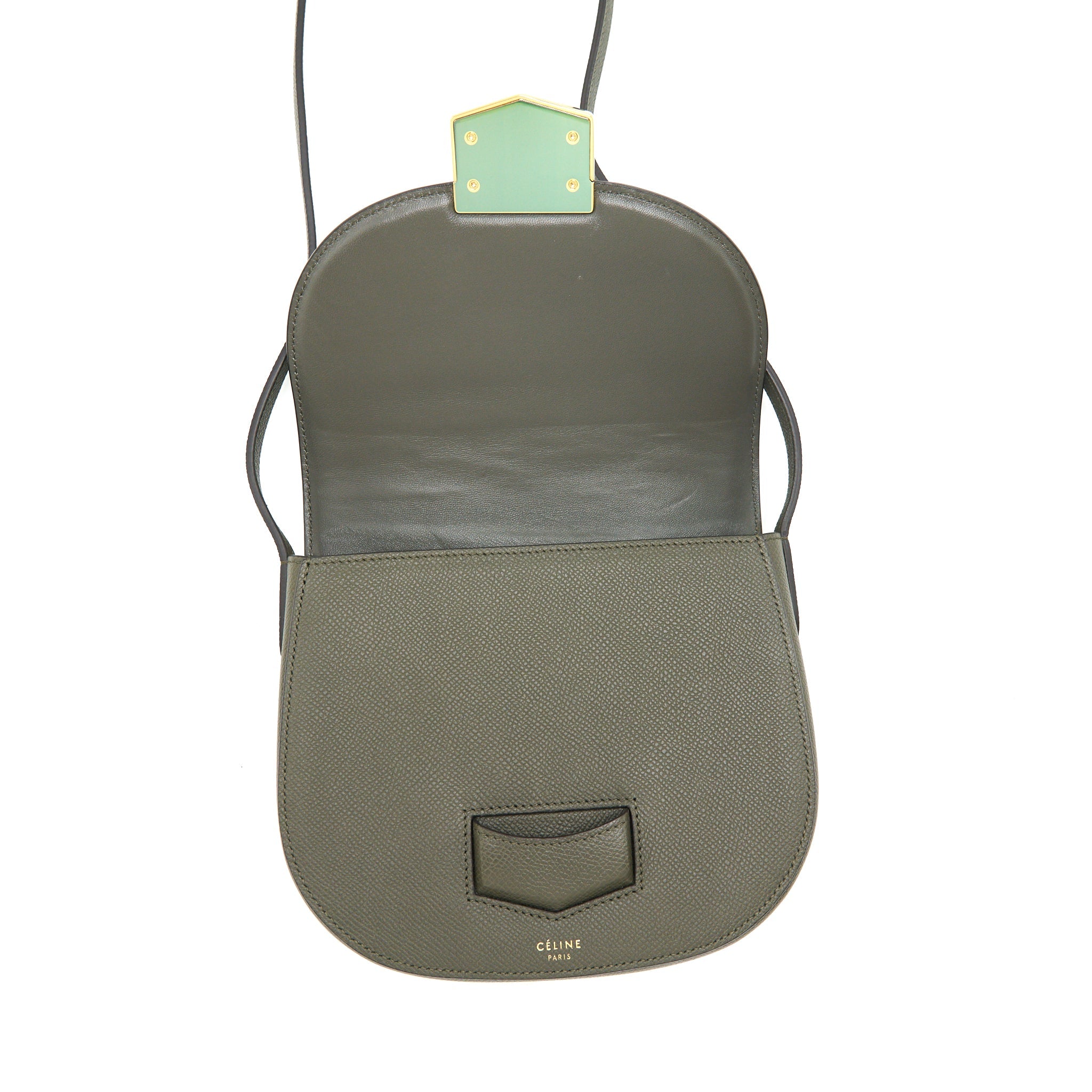 CELINE SMALL TROTTEUR BAG GRAINED CALFSKIN OLIVE GREEN GHW