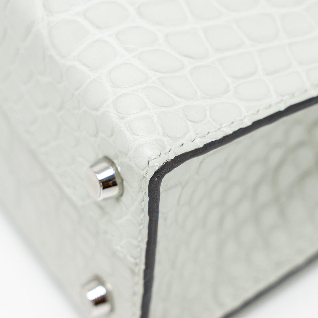 HERMES MINI KELLY II MATTE ALLIGATOR MISSISSIPPIENSIS 0W GRIS NEVE SHW