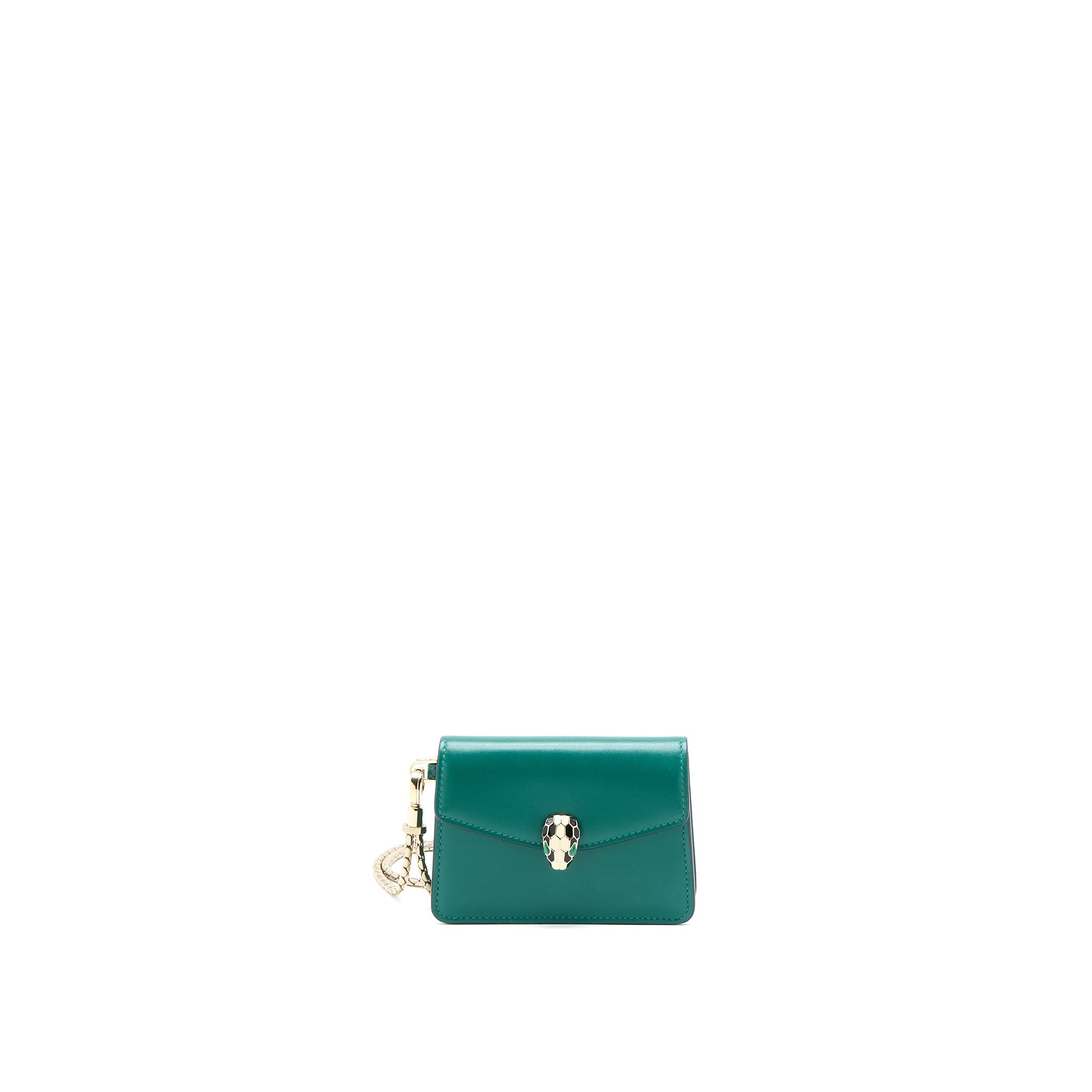 BVLGARI SERPENTI FOREVER CARDHOLDER NECKLACE CALFSKIN GREEN