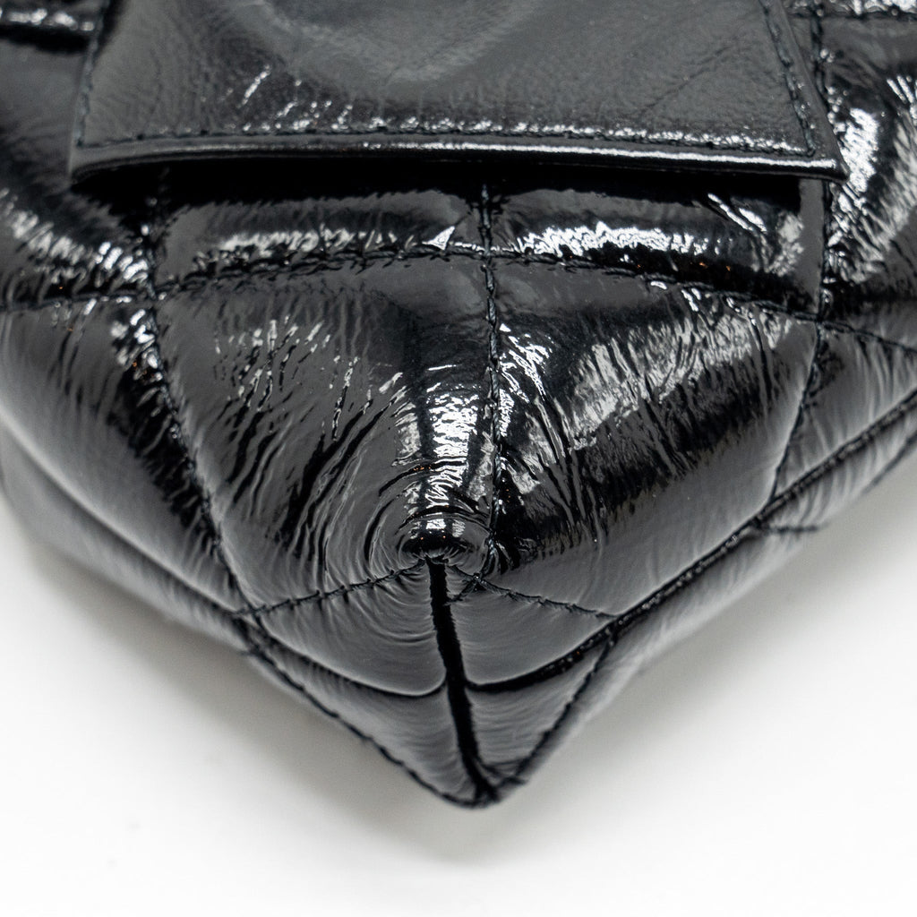 CHANEL 24A BOWKNOT CLUTCH WITH CHAIN PATENT CRUMPLED LAMBSKIN/SHINY LAMBSKIN BLACK GHW (MICROCHIP)