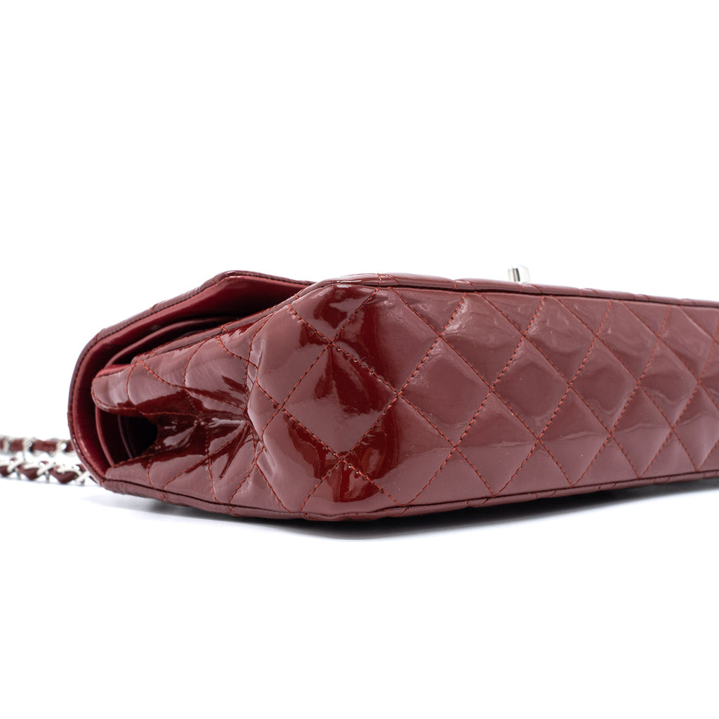 CHANEL MEDIUM CLASSIC DOUBLE FLAP BAG PATENT RED SHW