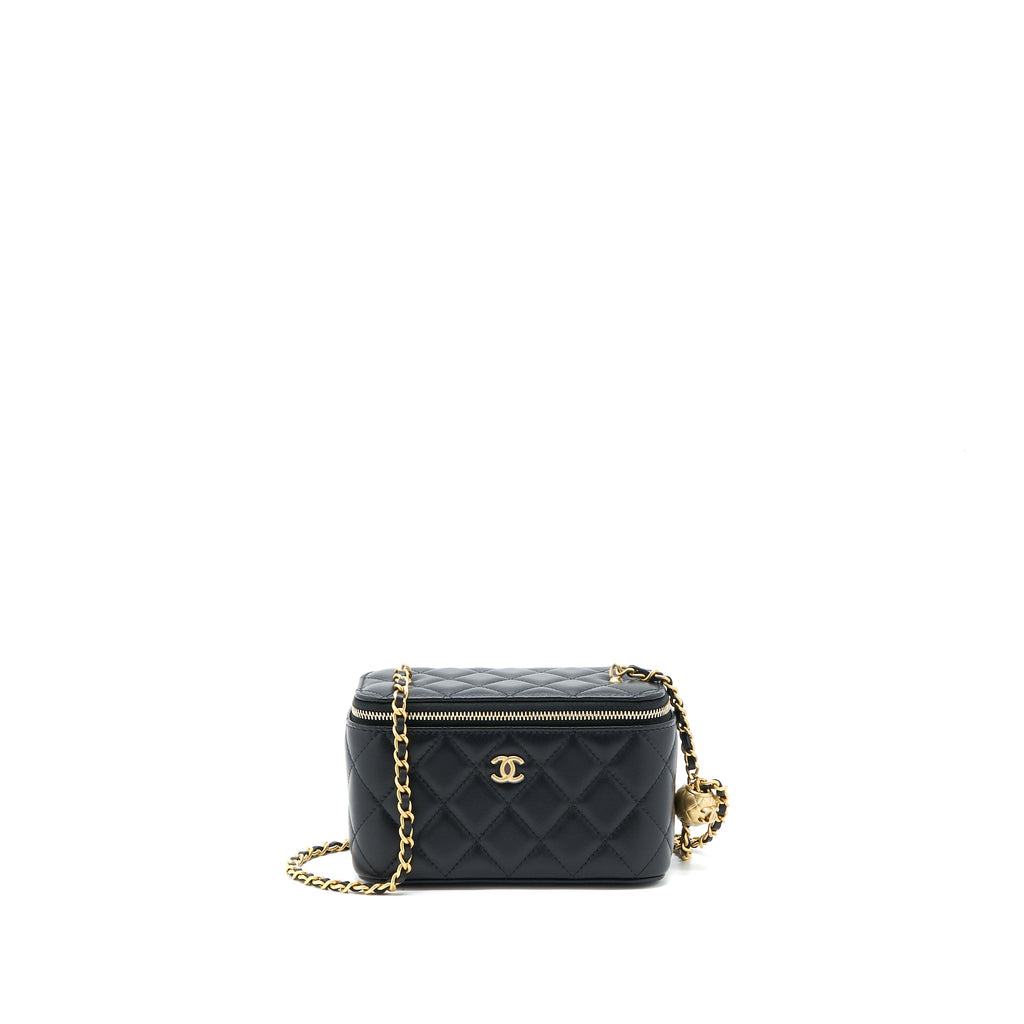 CHANEL PEARL CRUSH LONG VANITY LAMBSKIN BLACK BRUSHED GHW(MICROCHIP)