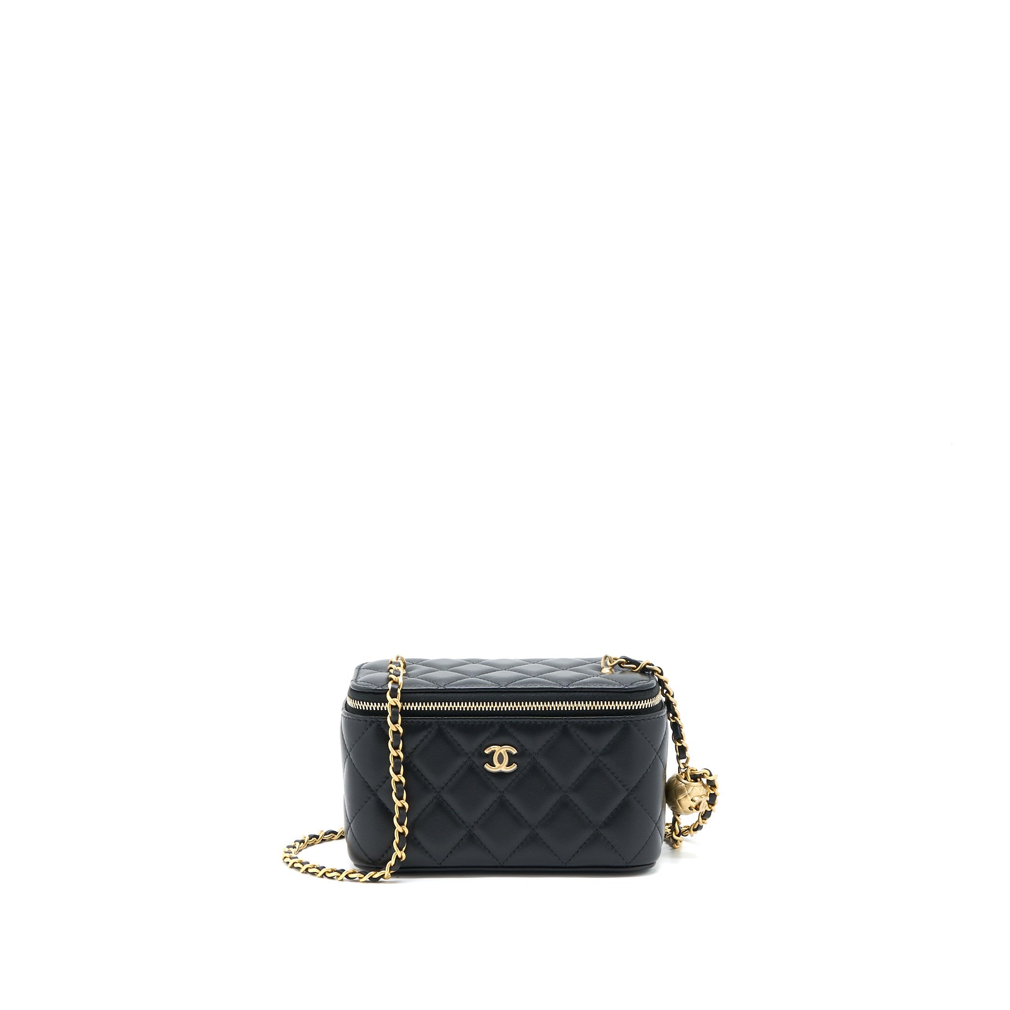 CHANEL PEARL CRUSH LONG VANITY LAMBSKIN BLACK BRUSHED GHW(MICROCHIP)