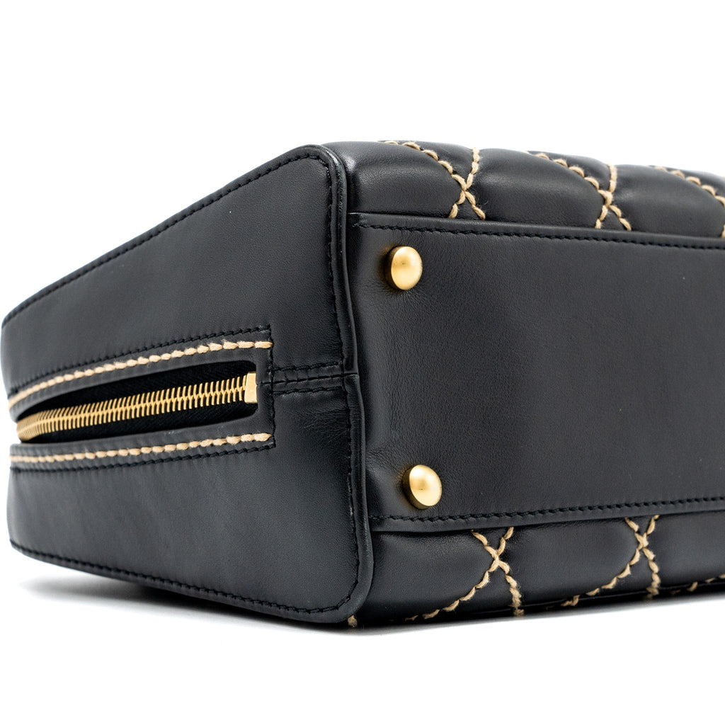 CHANEL VINTAGE WILD STITCH ZIP TOTE BAG CALFSKIN BLACK GHW
