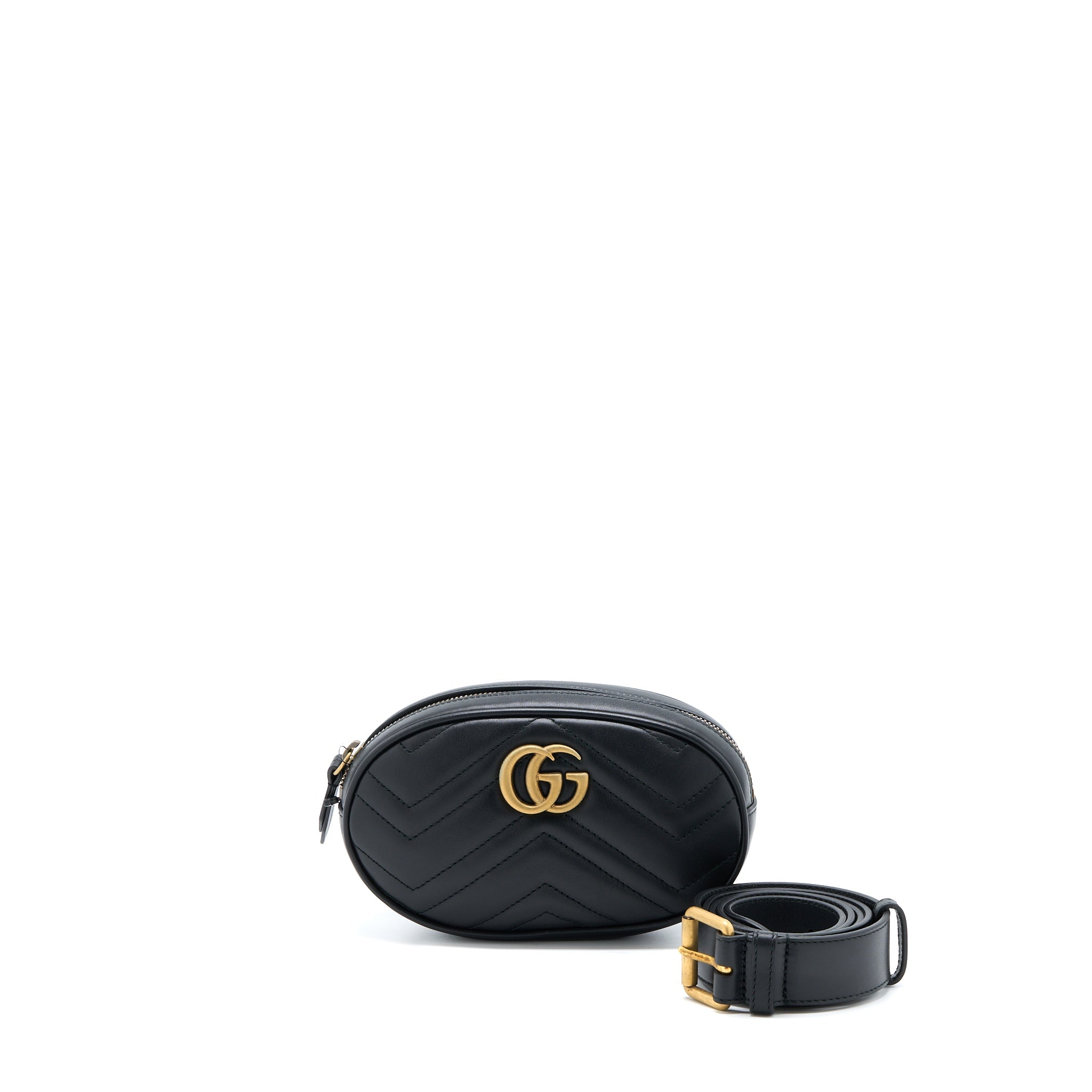 GUCCI MARMONT ROUND BELT BAG BLACK GHW