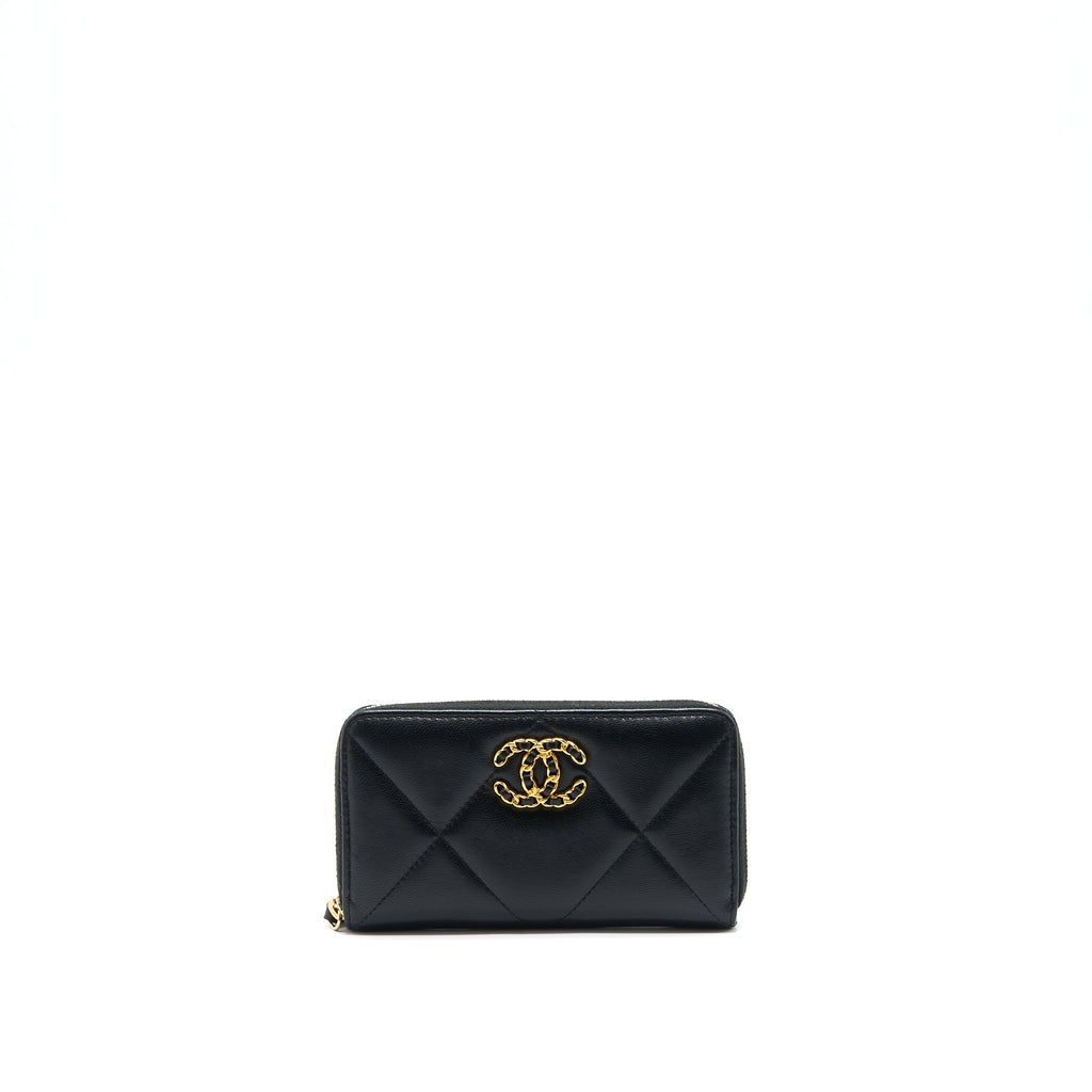 CHANEL 19 ZIP WALLET GOATSKIN BLACK GHW