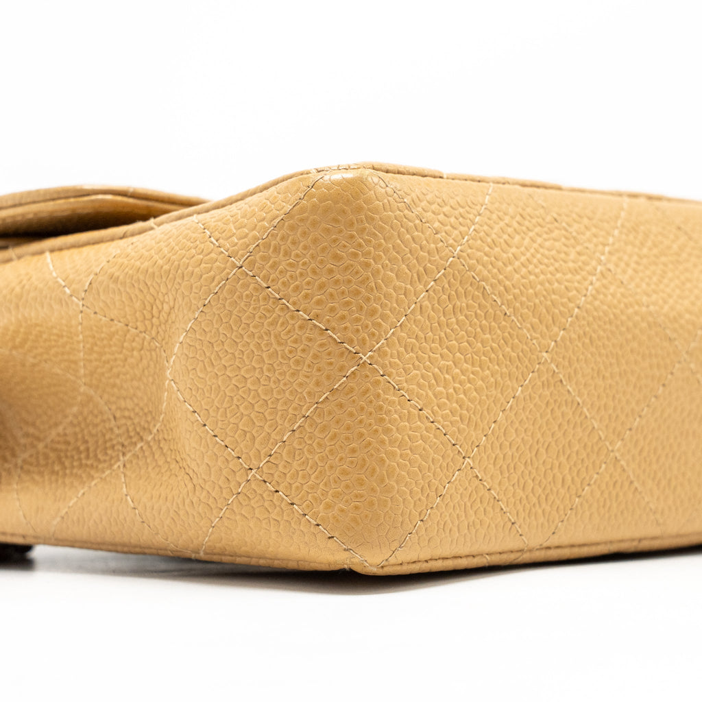 CHANEL SMALL CLASSIC DOUBLE FLAP BAG CAVIAR BEIGE SHW