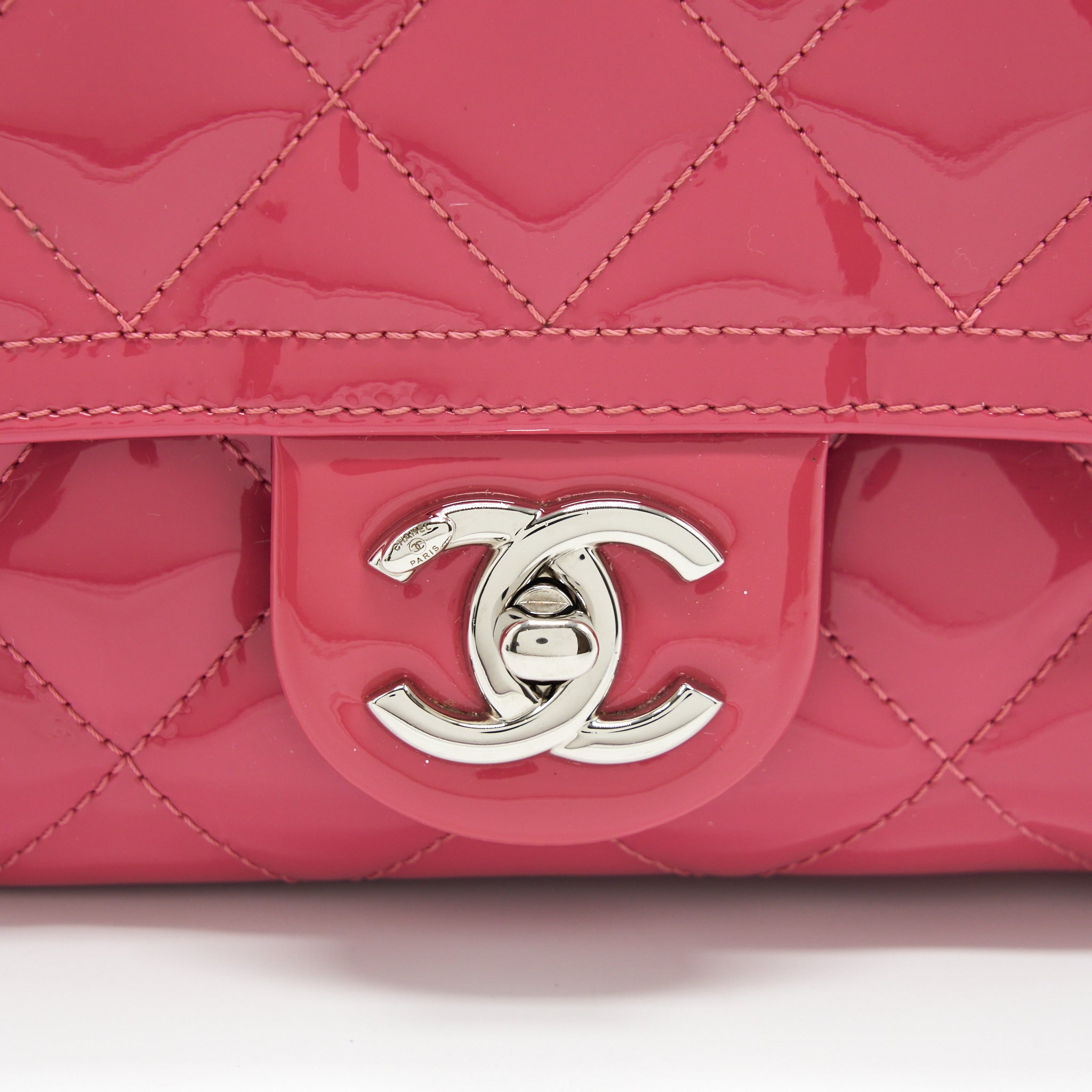 CHANEL COCO SHINE FLAP BAG PATENT PINK SHW