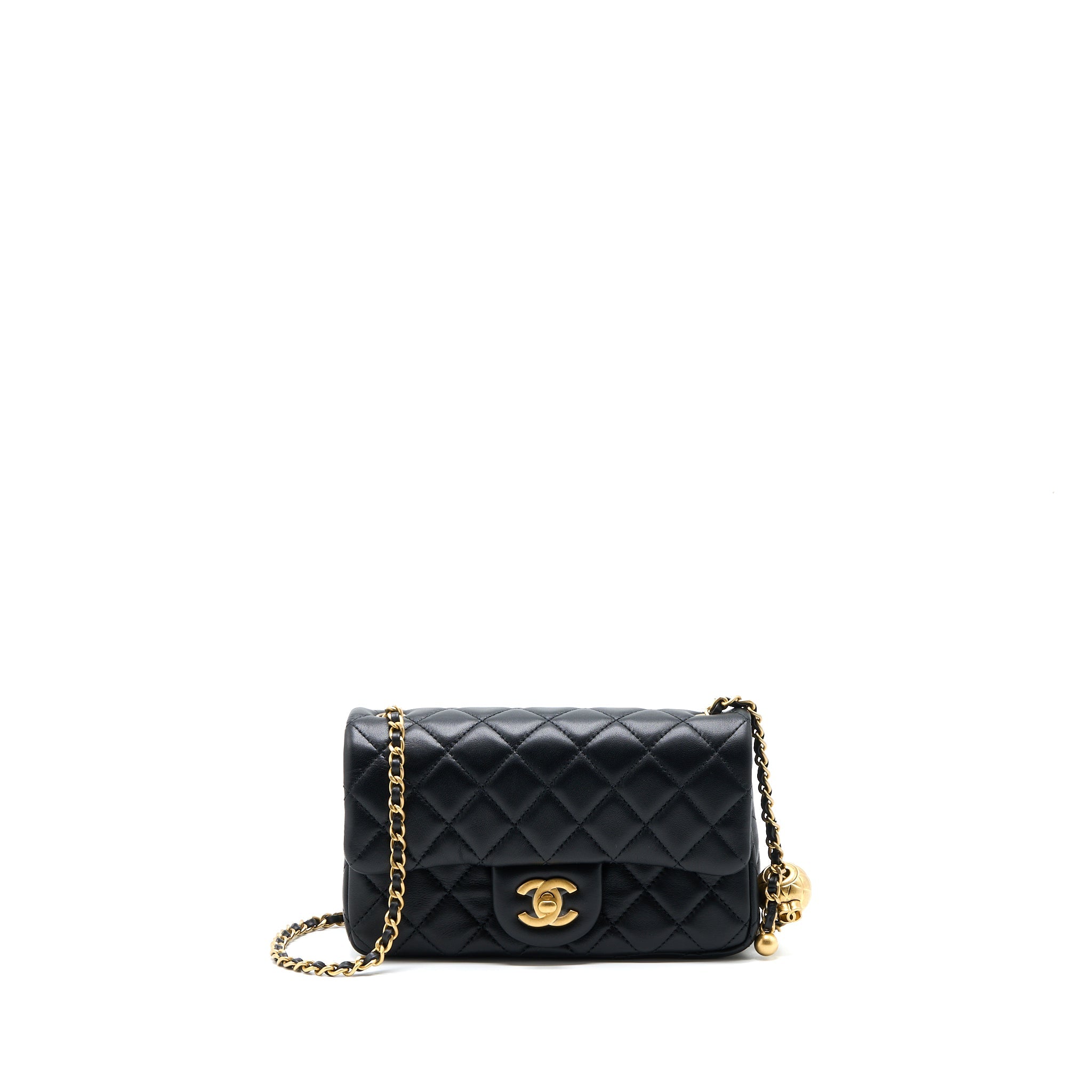 CHANEL PEARL CRUSH MINI RECTANGULAR LAMBSKIN BLACK BRUSHED GHW (MICROCHIP)