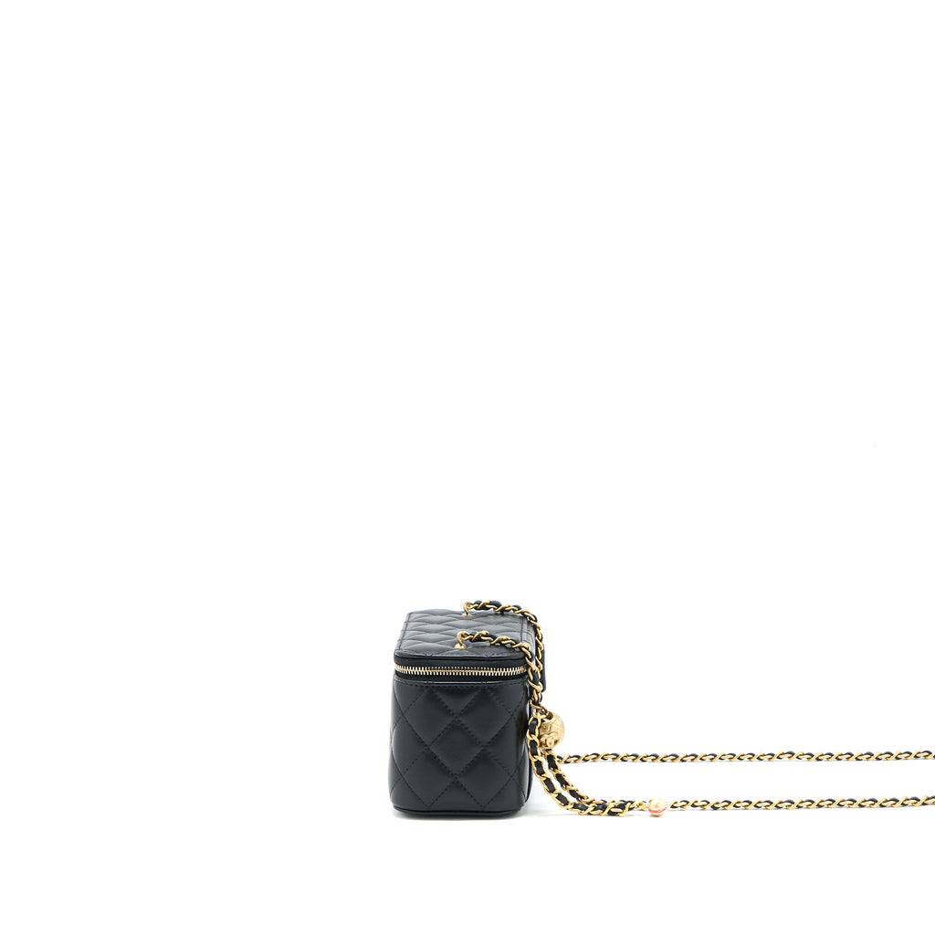CHANEL PEARL CRUSH LONG VANITY LAMBSKIN BLACK BRUSHED GHW(MICROCHIP)