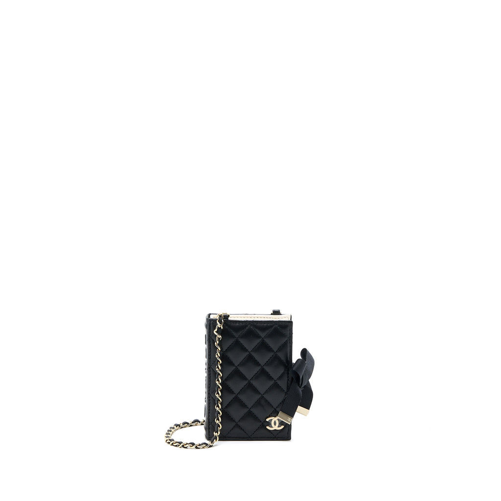 CHANEL 22B MINI BOOK CARD HOLDER WITH CHAINS LAMBSKIN BLACK LGHW