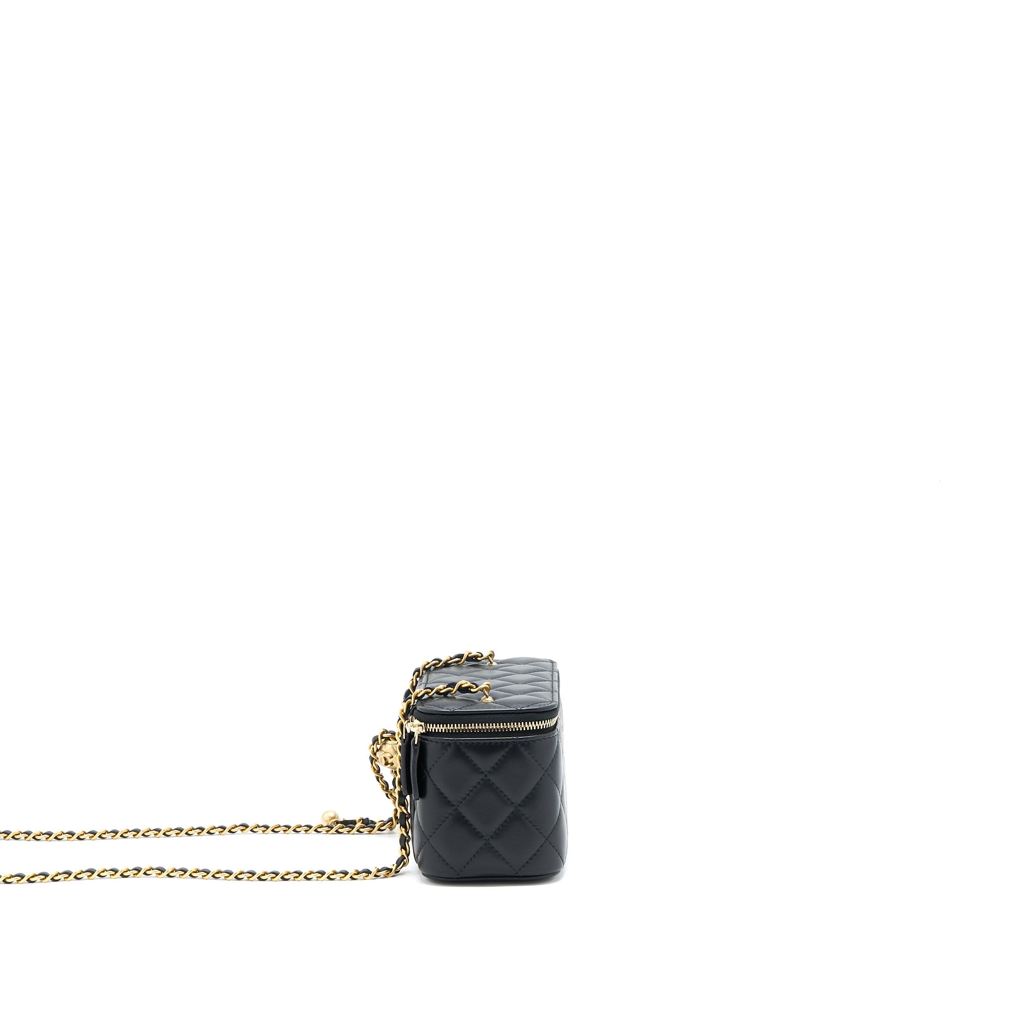 CHANEL PEARL CRUSH LONG VANITY LAMBSKIN BLACK BRUSHED GHW(MICROCHIP)