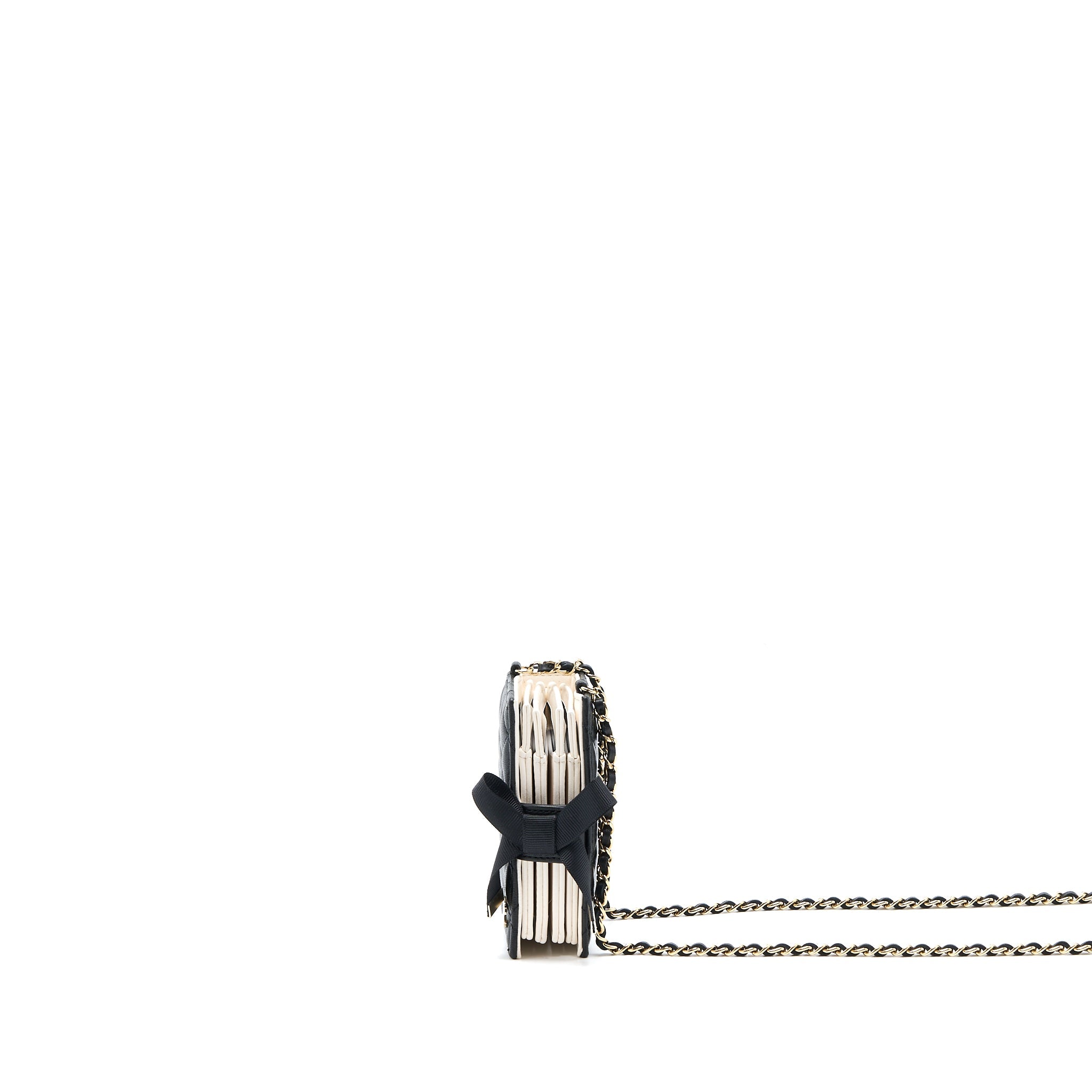 CHANEL 22B MINI BOOK CARD HOLDER WITH CHAINS LAMBSKIN BLACK LGHW