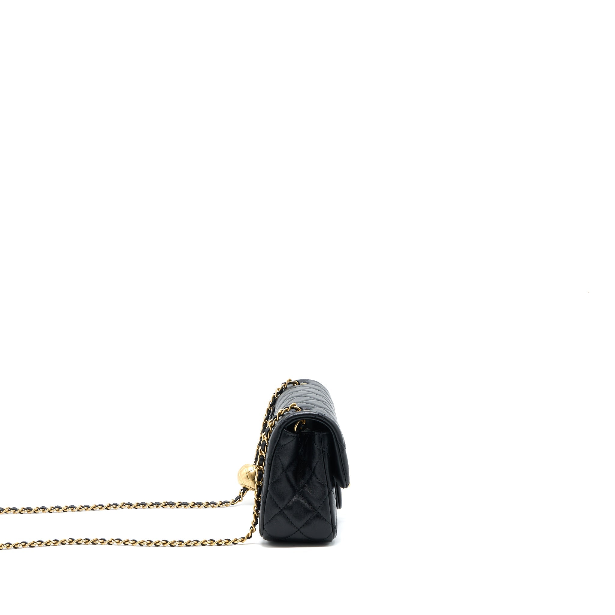 CHANEL PEARL CRUSH MINI RECTANGULAR LAMBSKIN BLACK BRUSHED GHW (MICROCHIP)