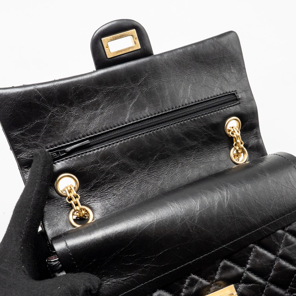 CHANEL SMALL 2.55 REISSUE FLAP BAG AGED CALFSKIN BLACK GHW