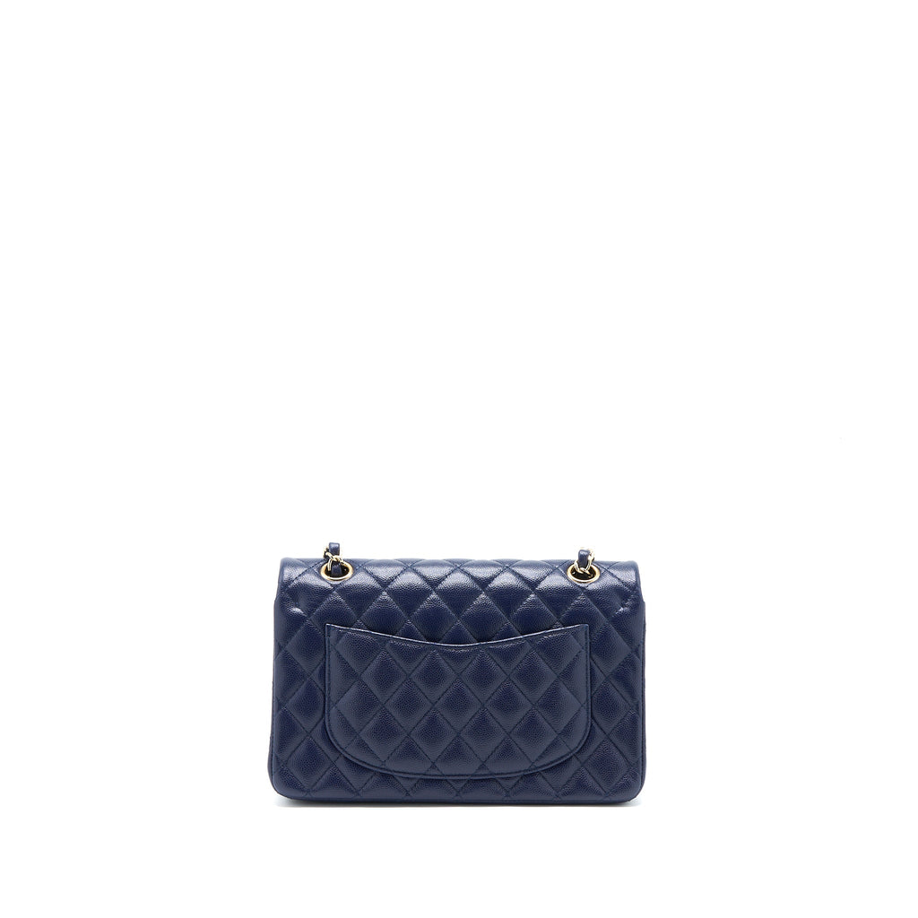 CHANEL SMALL CLASSIC DOUBLE FLAP BAG CAVIAR DARK BLUE LGHW