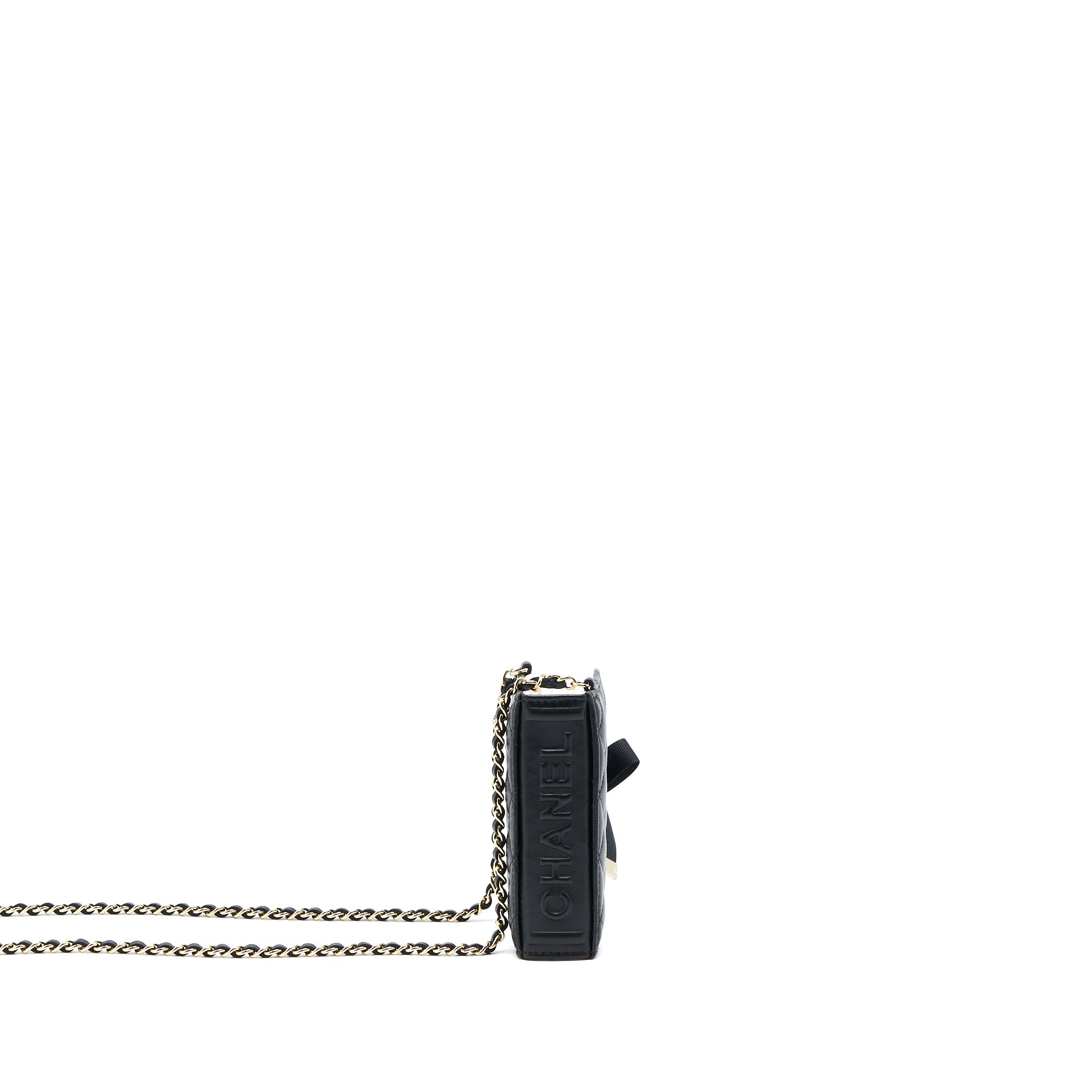 CHANEL 22B MINI BOOK CARD HOLDER WITH CHAINS LAMBSKIN BLACK LGHW
