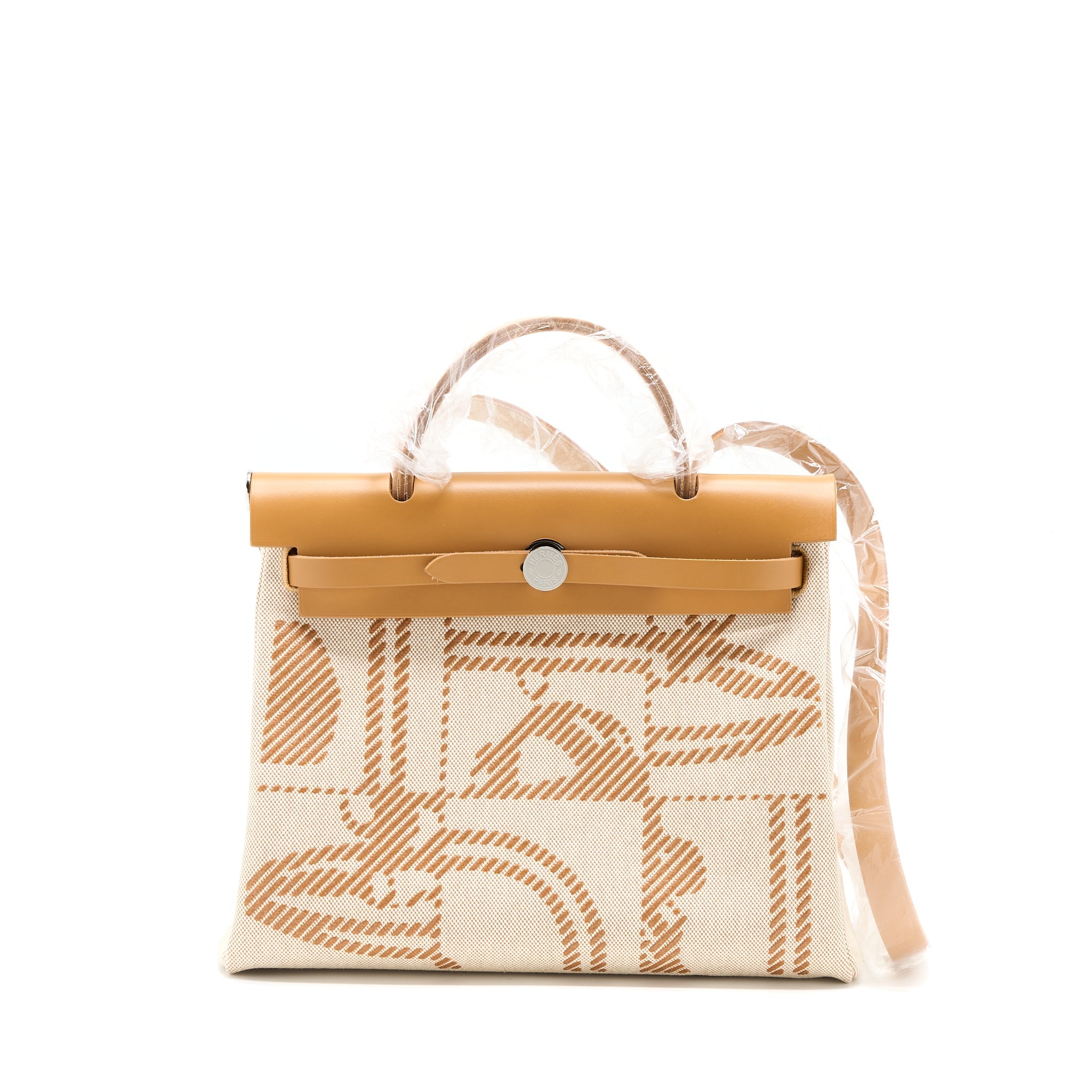 HERMES HERBAG ZIP 31 TOILE H EN RELIEF BRIDES SABLE/ ECRU BEIGE/ NAT SABLE
