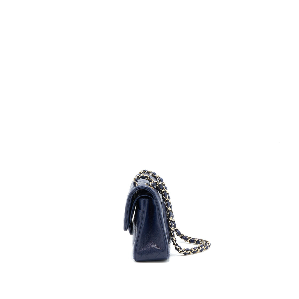 CHANEL SMALL CLASSIC DOUBLE FLAP BAG CAVIAR DARK BLUE LGHW