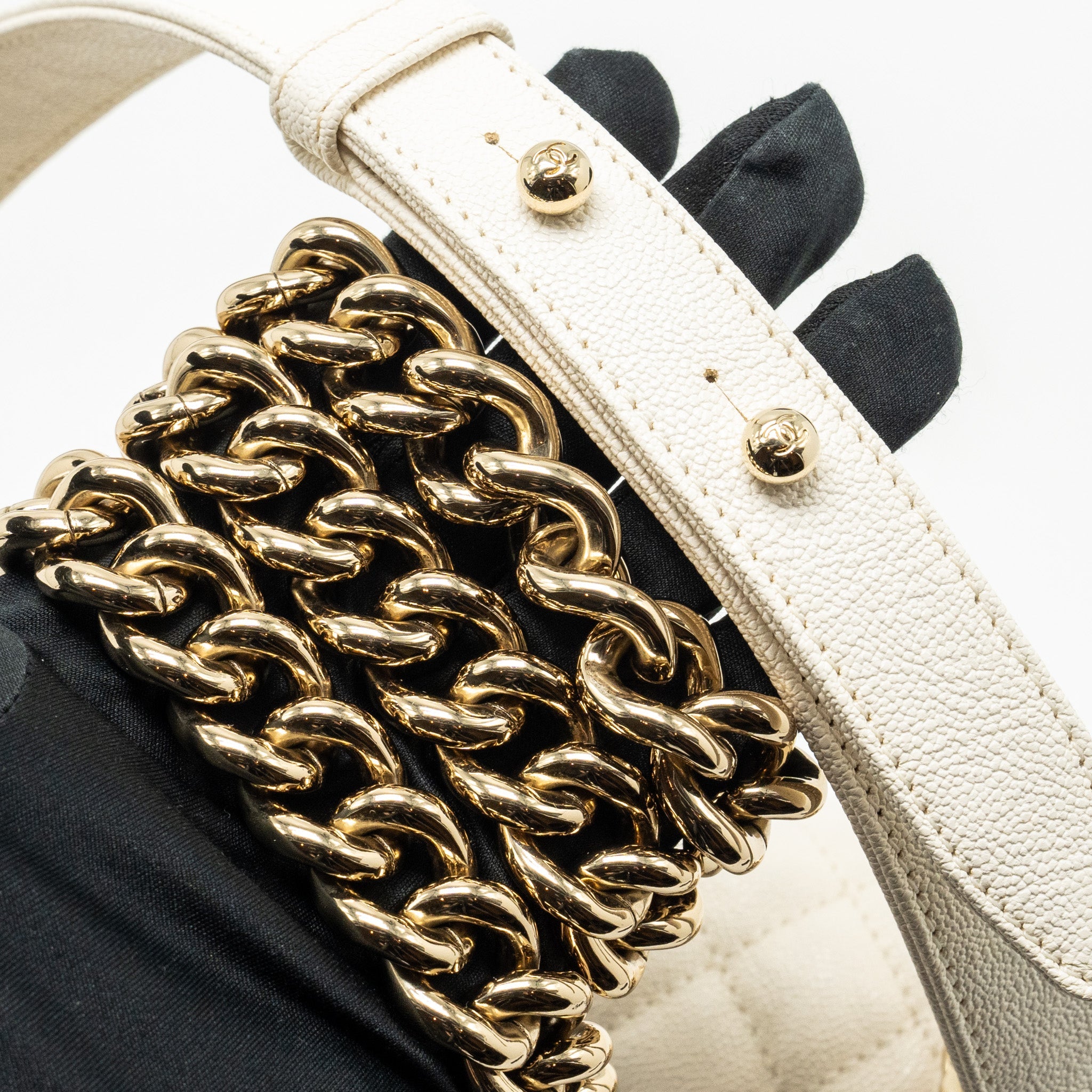 CHANEL SMALL BOY BAG CAVIAR WHITE LGHW