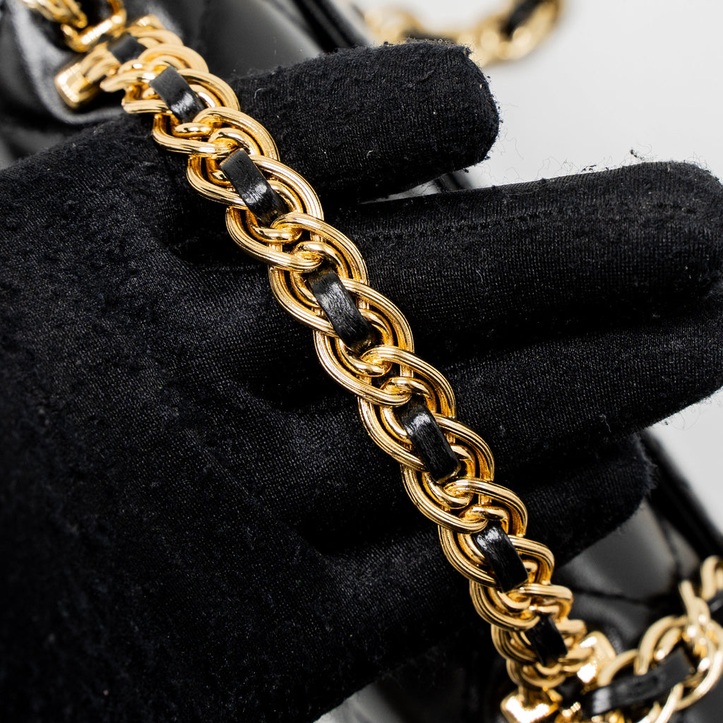 CHANEL 23S DETAIL TOP HANDLE MINI RECTANGULAR FLAP BAG SHINY LAMBSKIN BLACK GHW (MICROCHIP)