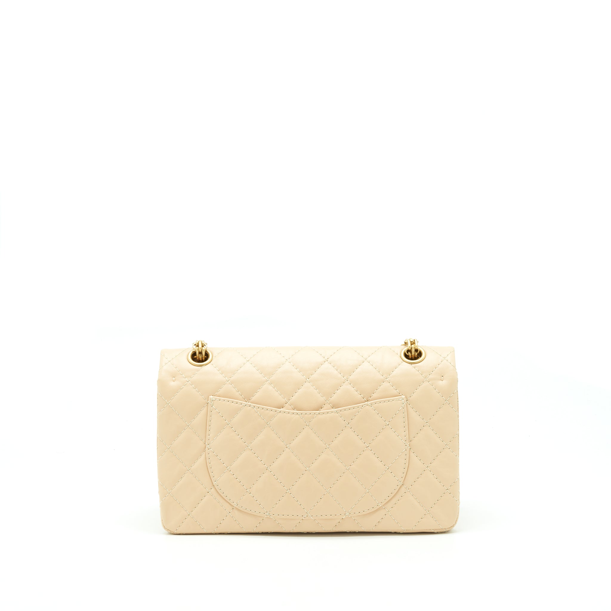 CHANEL 2.55 225 REISSUE DOUBLE FLAP BAG CALFSKIN LIGHT BEIGE GHW