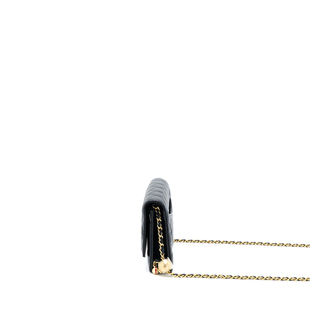 CHANEL PEARL CRUSH WALLET ON CHAIN LAMBSKIN BLACK GHW (MICROCHIP)