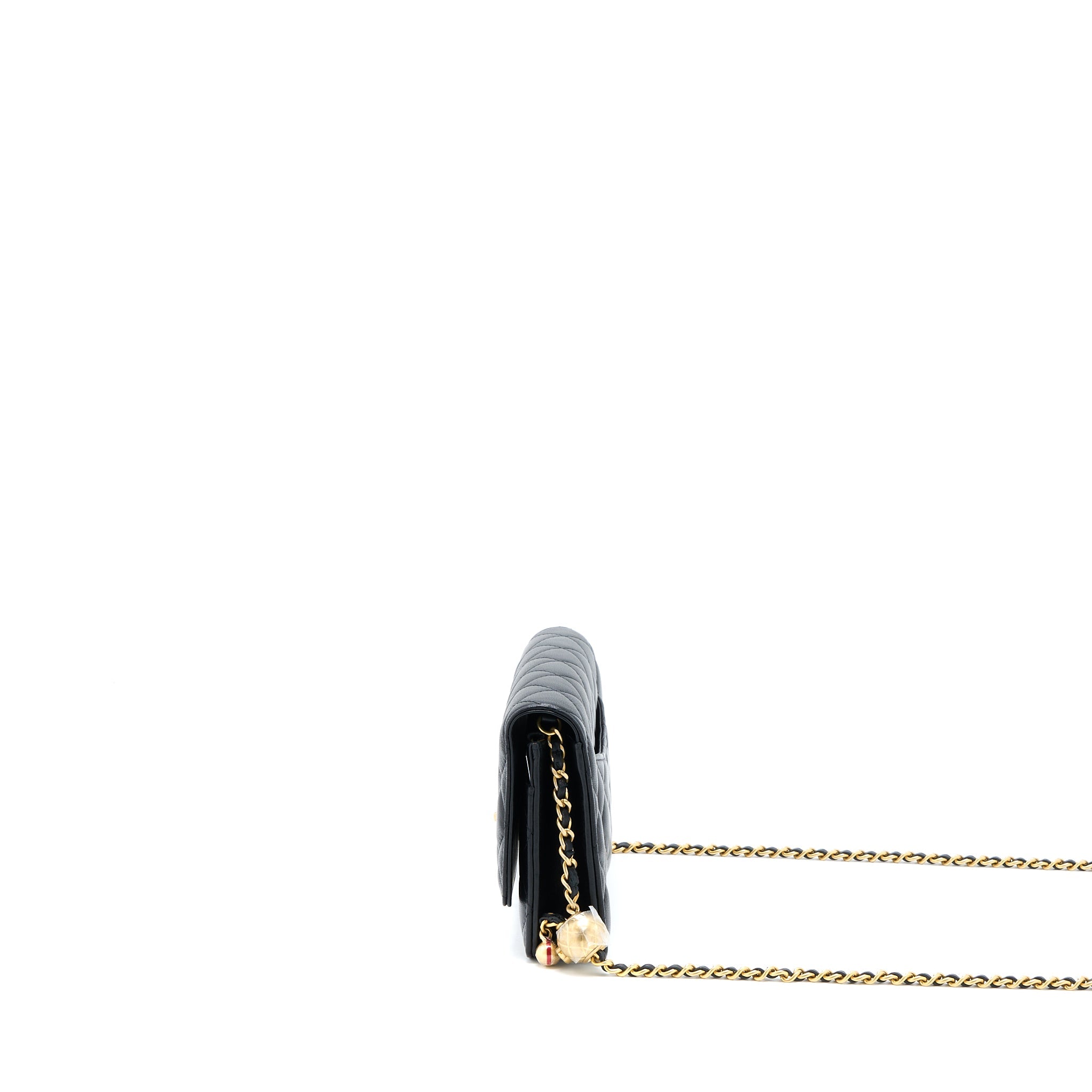 CHANEL PEARL CRUSH WALLET ON CHAIN LAMBSKIN BLACK GHW (MICROCHIP)