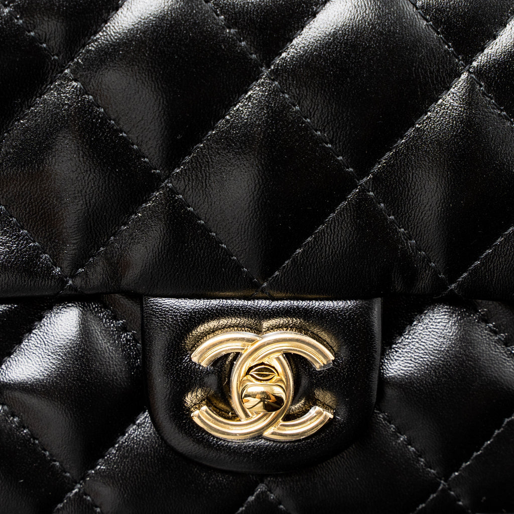CHANEL 23S DETAIL TOP HANDLE MINI RECTANGULAR FLAP BAG SHINY LAMBSKIN BLACK GHW (MICROCHIP)