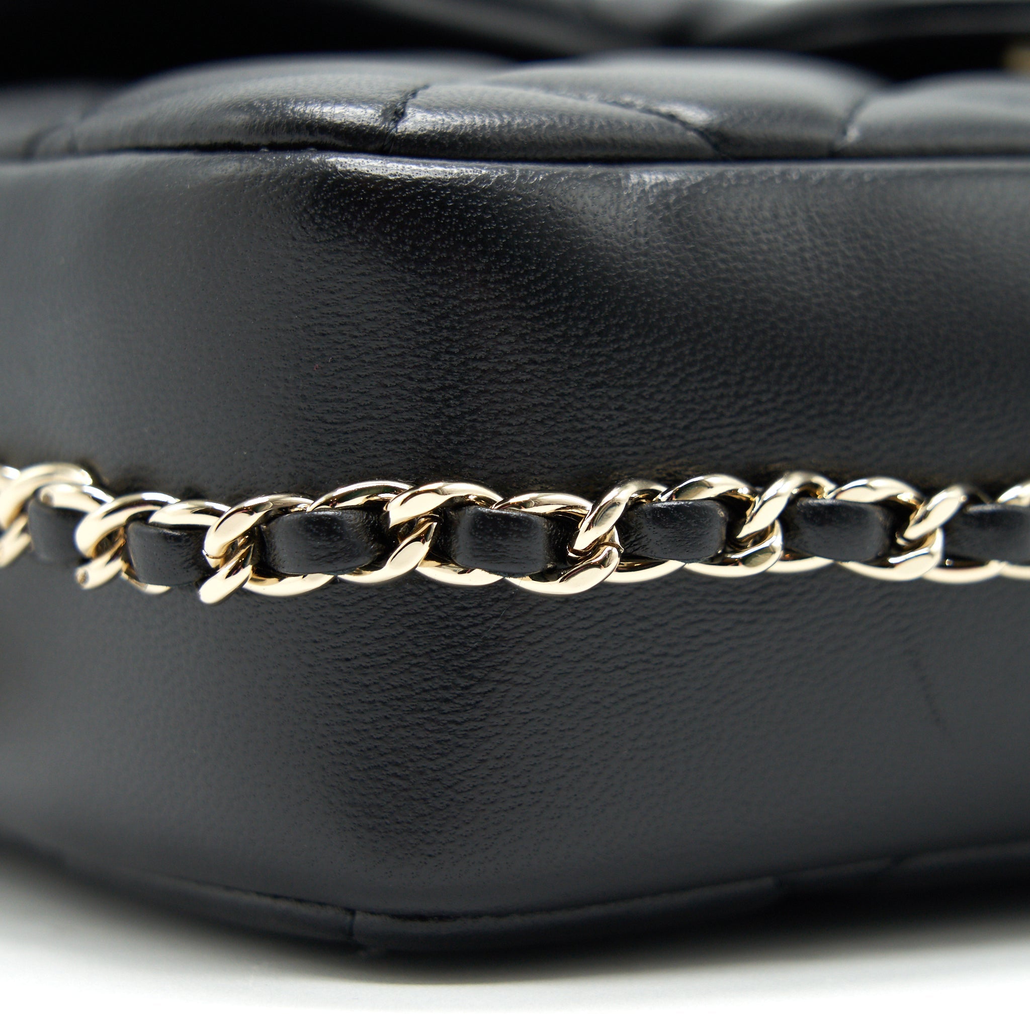 CHANEL LOGO PEARL CHAIN MINI FLAP BAG GHW