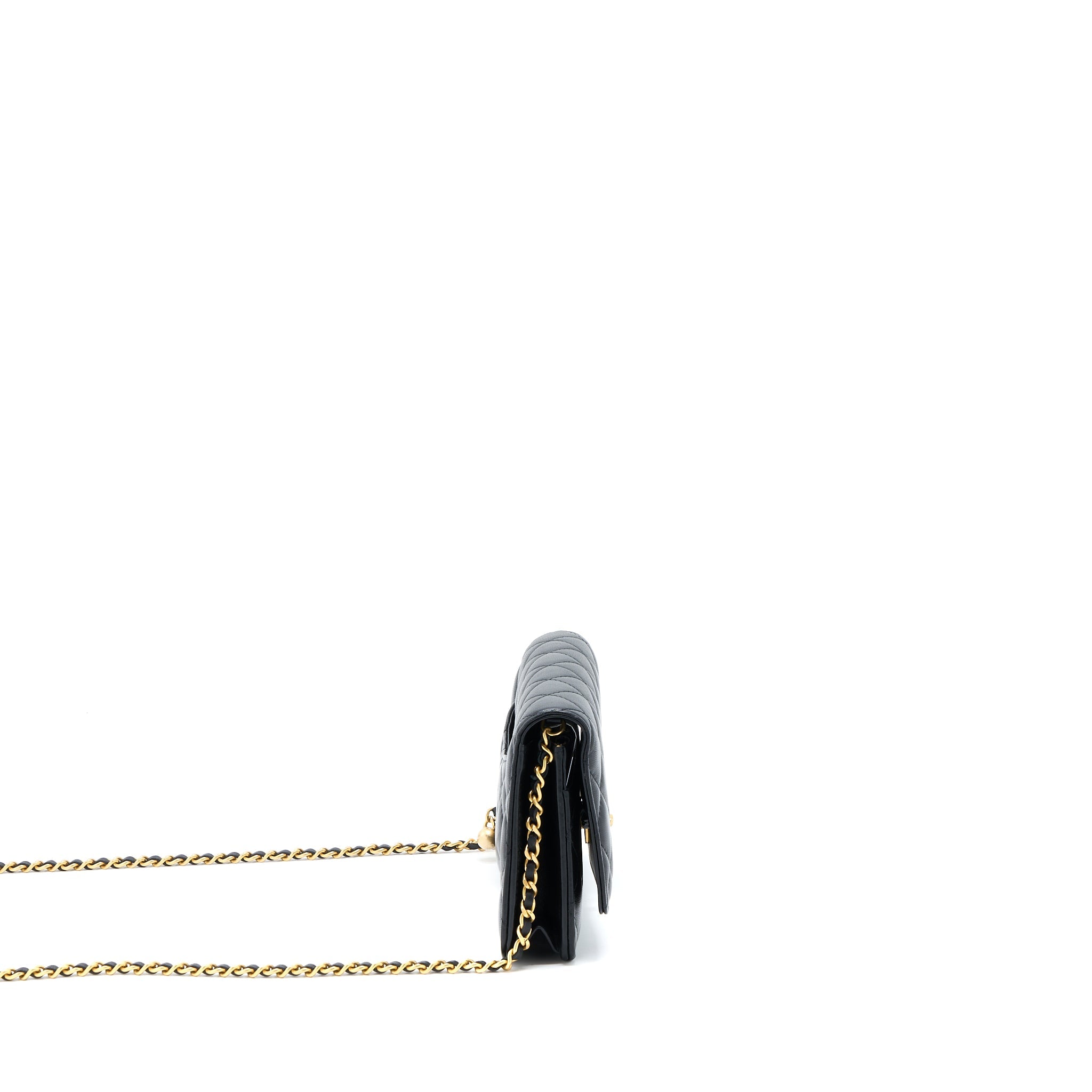 CHANEL PEARL CRUSH WALLET ON CHAIN LAMBSKIN BLACK GHW (MICROCHIP)