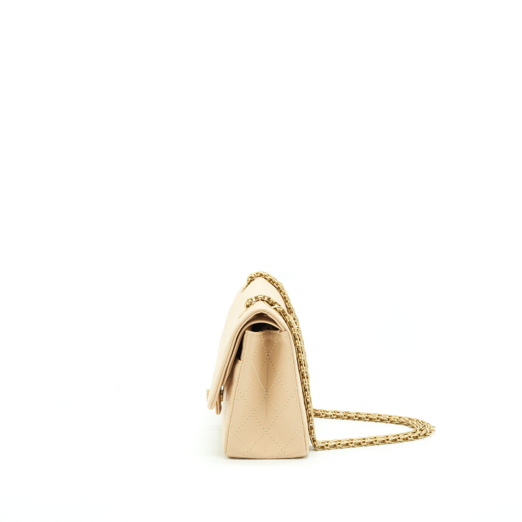 CHANEL 2.55 225 REISSUE DOUBLE FLAP BAG CALFSKIN LIGHT BEIGE GHW