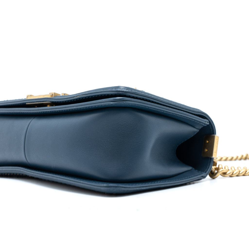 CHANEL TOP HANDLE BOY BAG LAMBSKIN DARK BLUE BRUSHED GHW