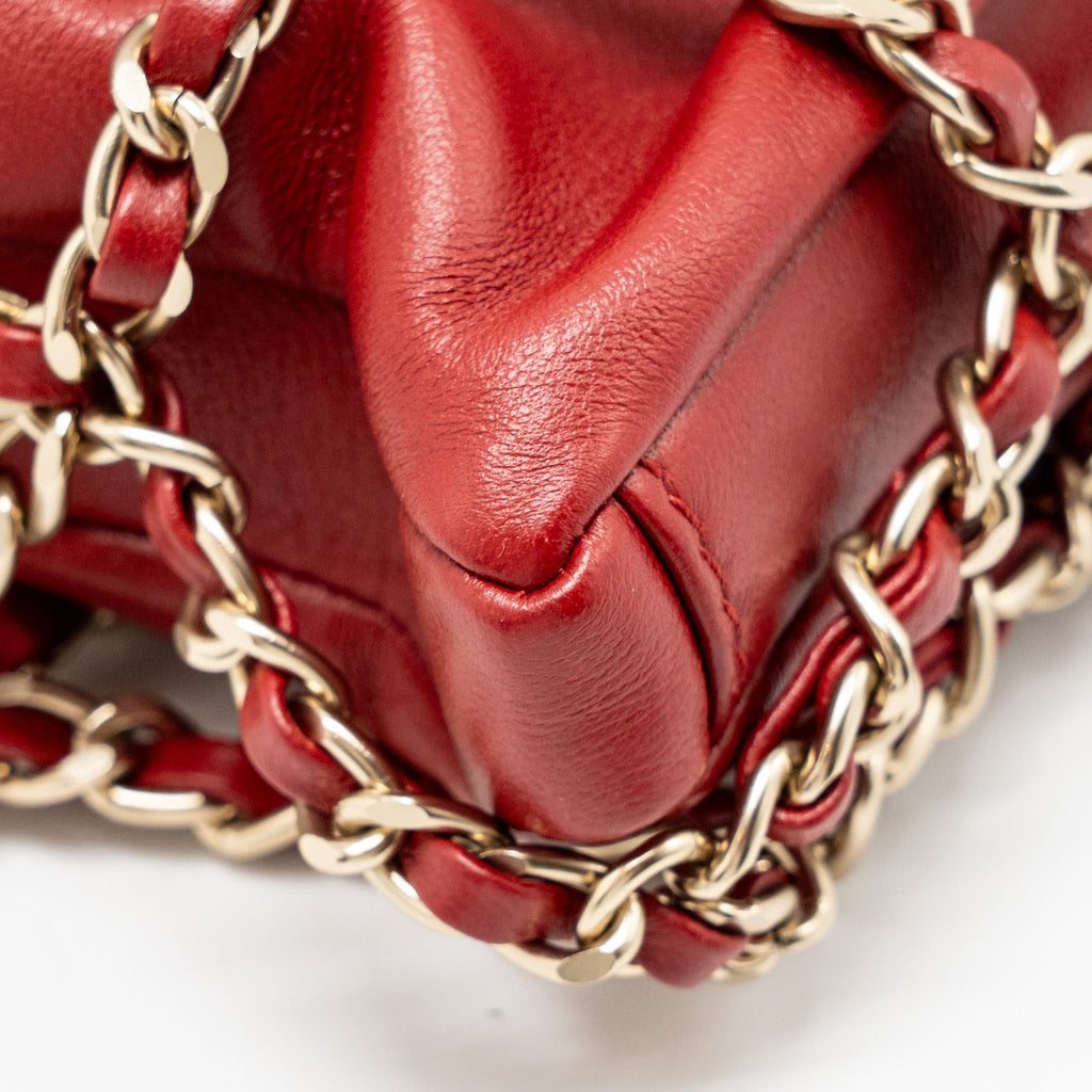CHANEL 20A CHAIN FRAME CC CHARM SHOPPING TOTE BAG LAMBSKIN RED LGHW
