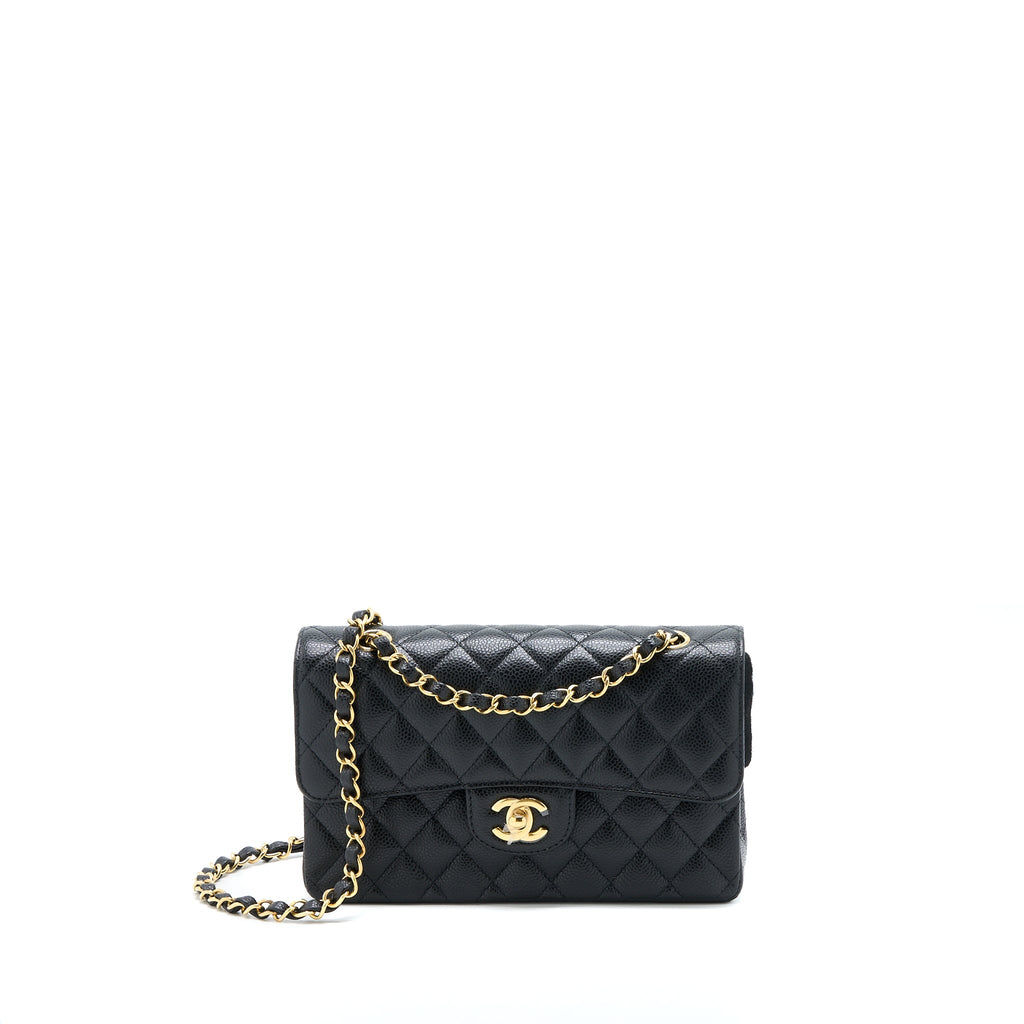CHANEL SMALL CLASSIC DOUBLE FLAP BAG CAVIAR BLACK GHW (MICROCHIP)