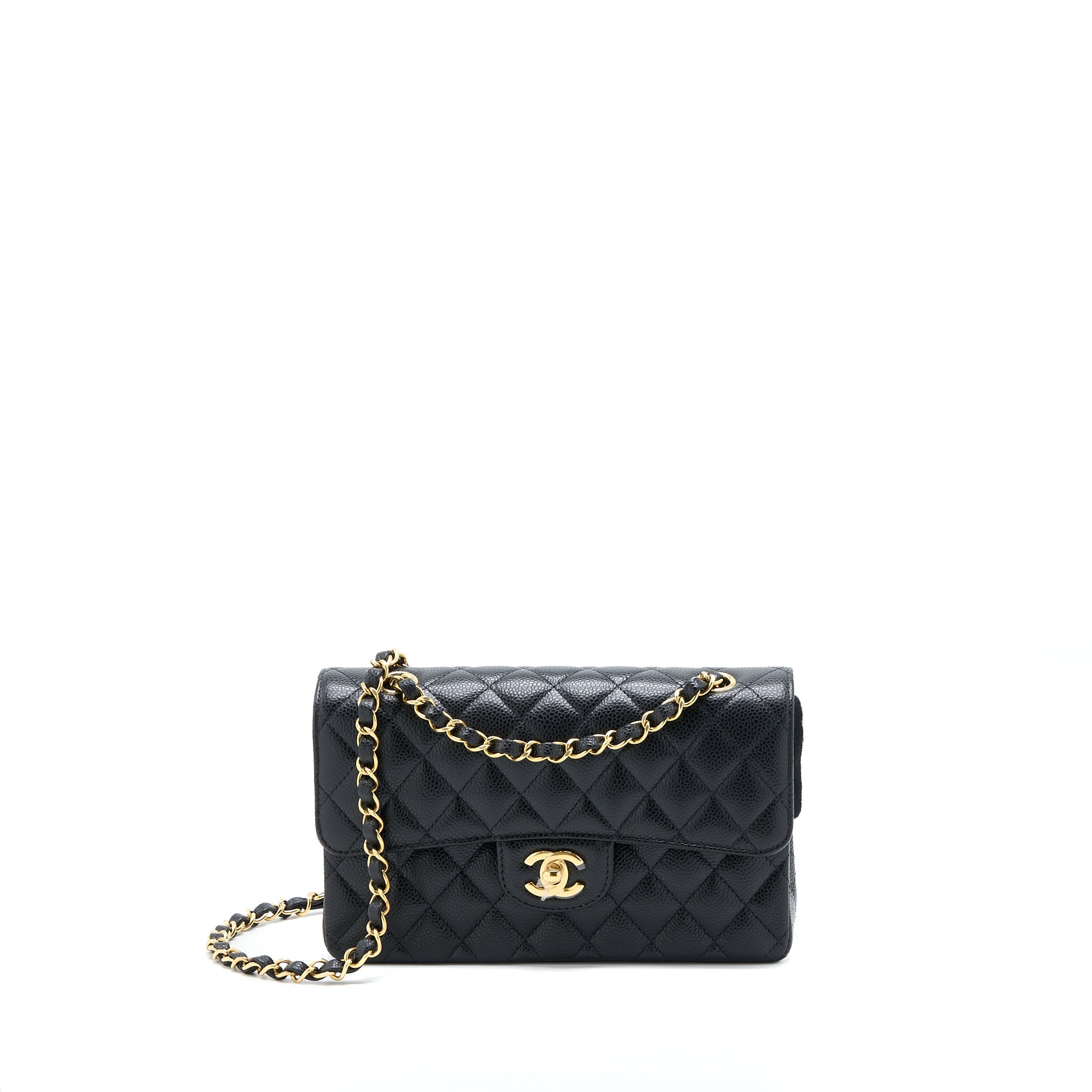 CHANEL SMALL CLASSIC DOUBLE FLAP BAG CAVIAR BLACK GHW (MICROCHIP)
