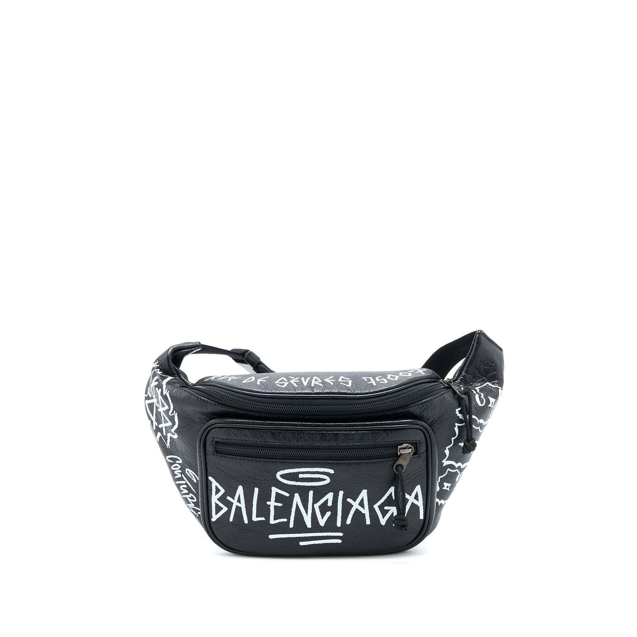 BALENCIAGA GRAFFITI WAIST BAG LEATHER BLACK RUTHENIUM HARDWARE
