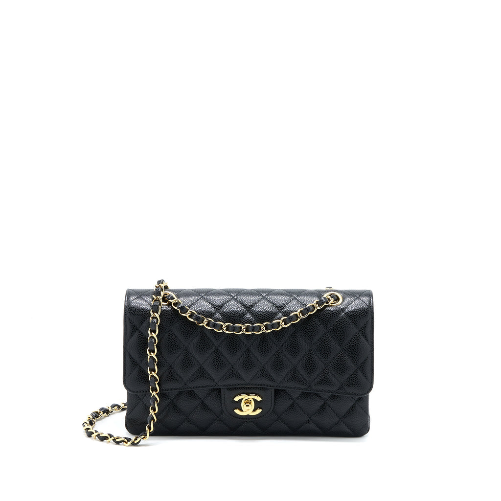 CHANEL MEDIUM CLASSIC DOUBLE FLAP BAG CAVIAR BLACK GHW (MICROCHIP)