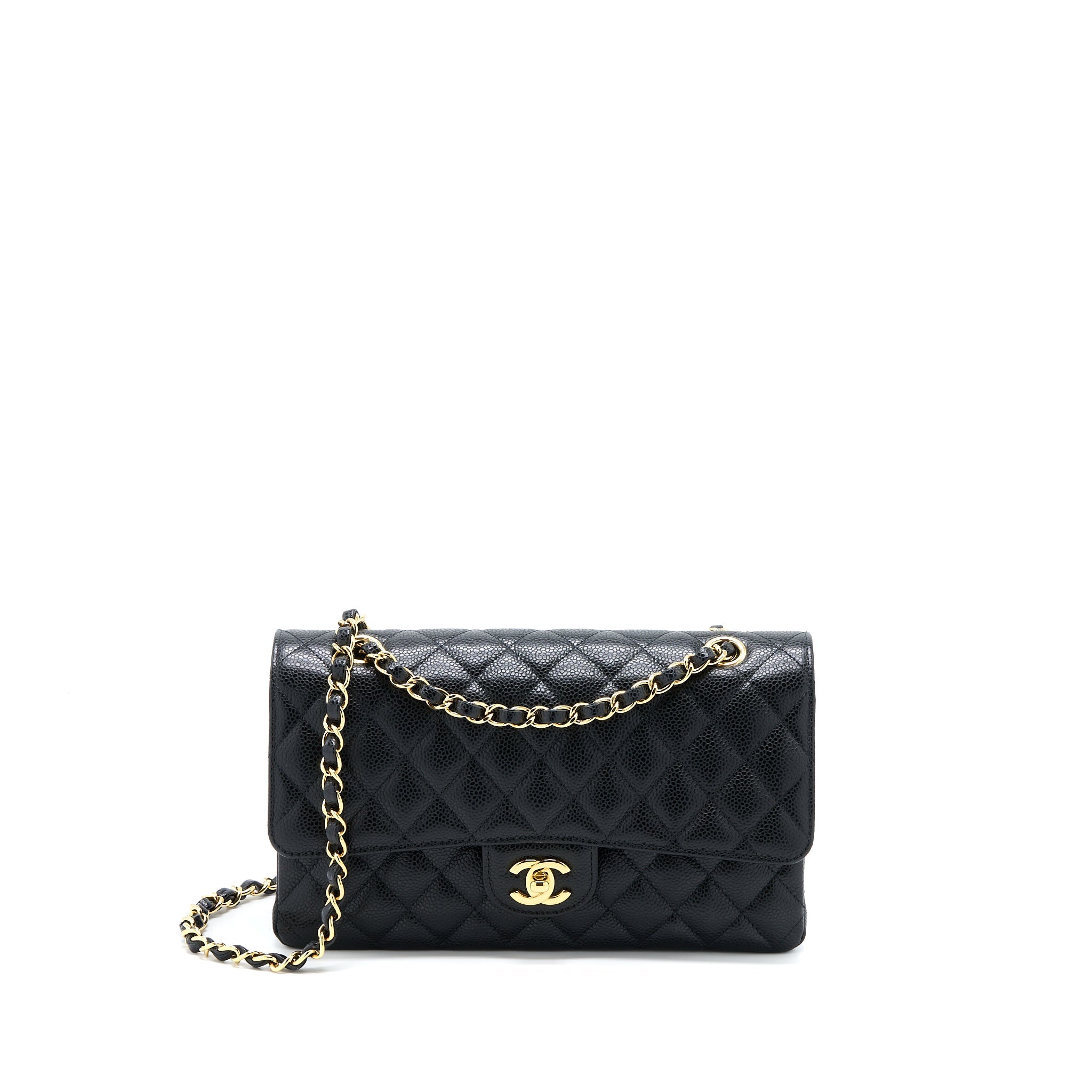 CHANEL MEDIUM CLASSIC DOUBLE FLAP BAG CAVIAR BLACK GHW (MICROCHIP)
