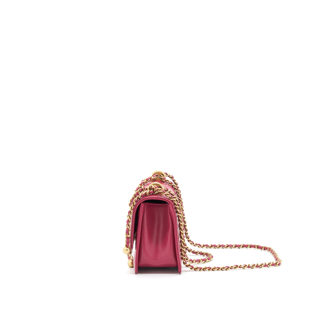 CHANEL 21A SMALL GOLD CRUSH FLAP BAG WITH CHAIN CALFSKIN RASPBERRY PINK GHW (MICROCHIP)